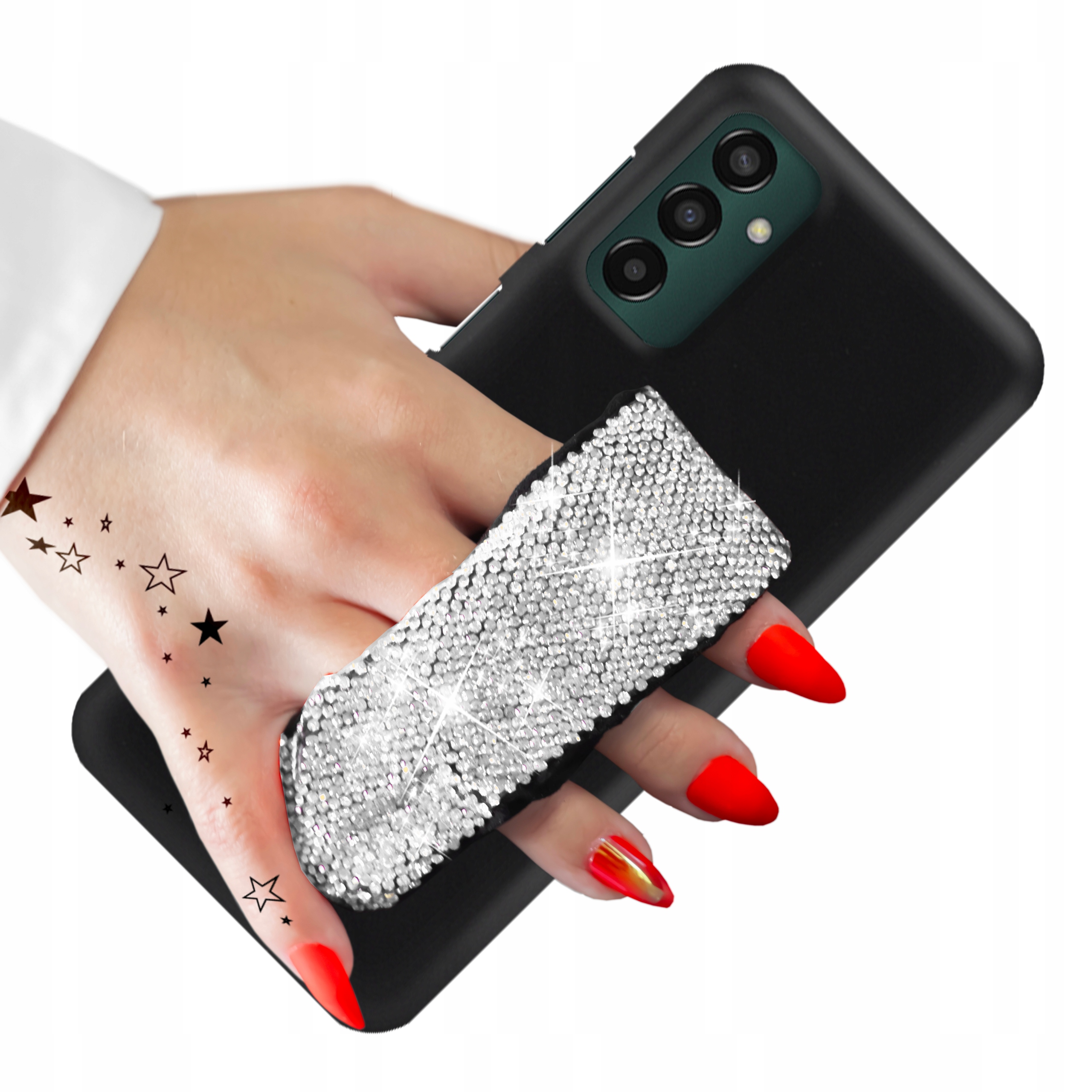 Puzdro Pre Samsung M13 4G Matné Čierne Puzdro So Strieborným Pásikom A Zirkónmi