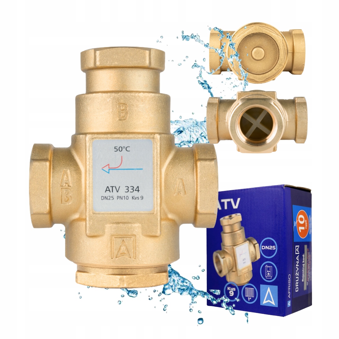 Zawór Temperaturowy Ochrony Powrotu Kotła Atv 334 DN25 Ø 1" Cal 9 m³/h 50°C