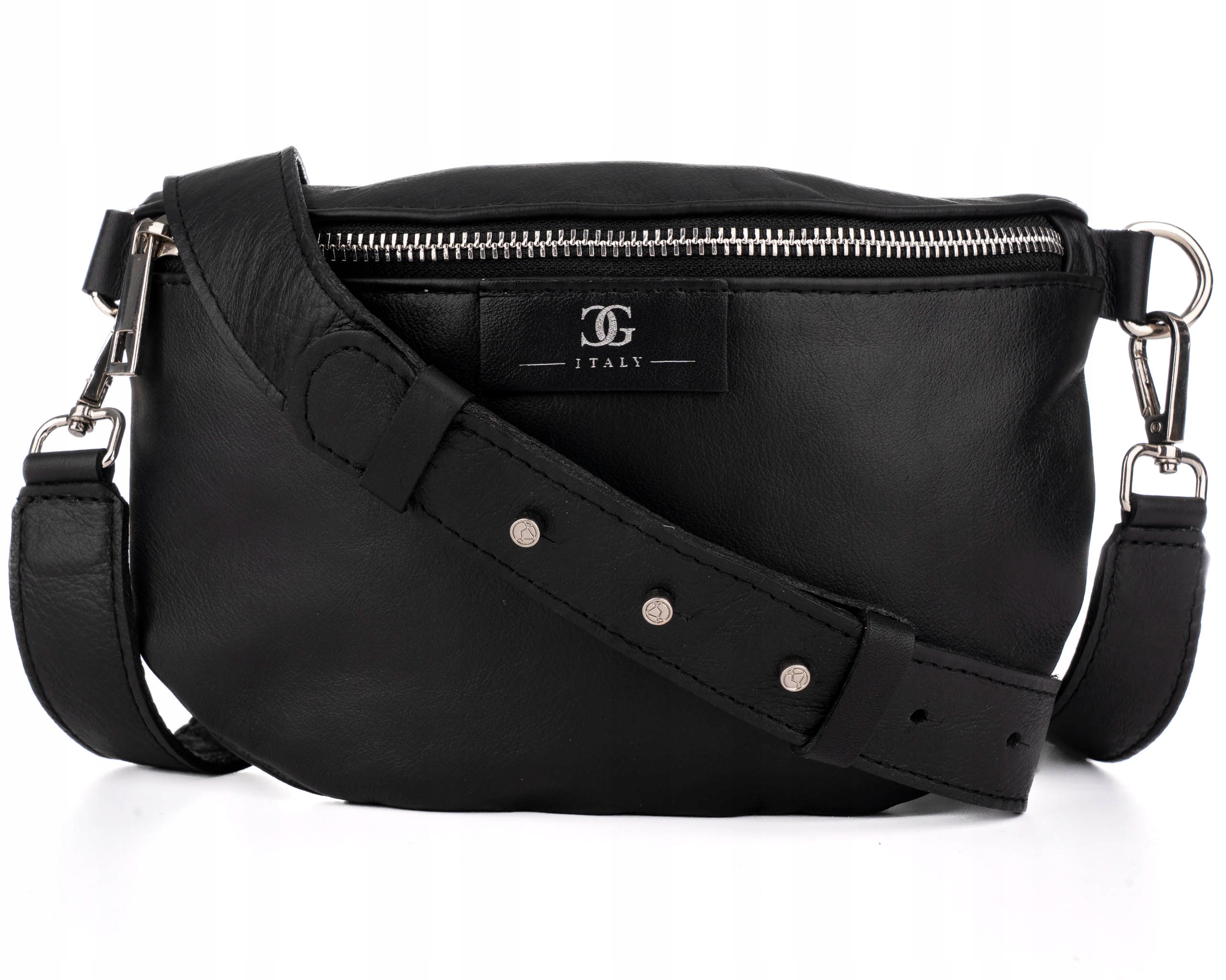 Dámská kožená černá kabelka crossbody přes rameno s nastavitelným pásek