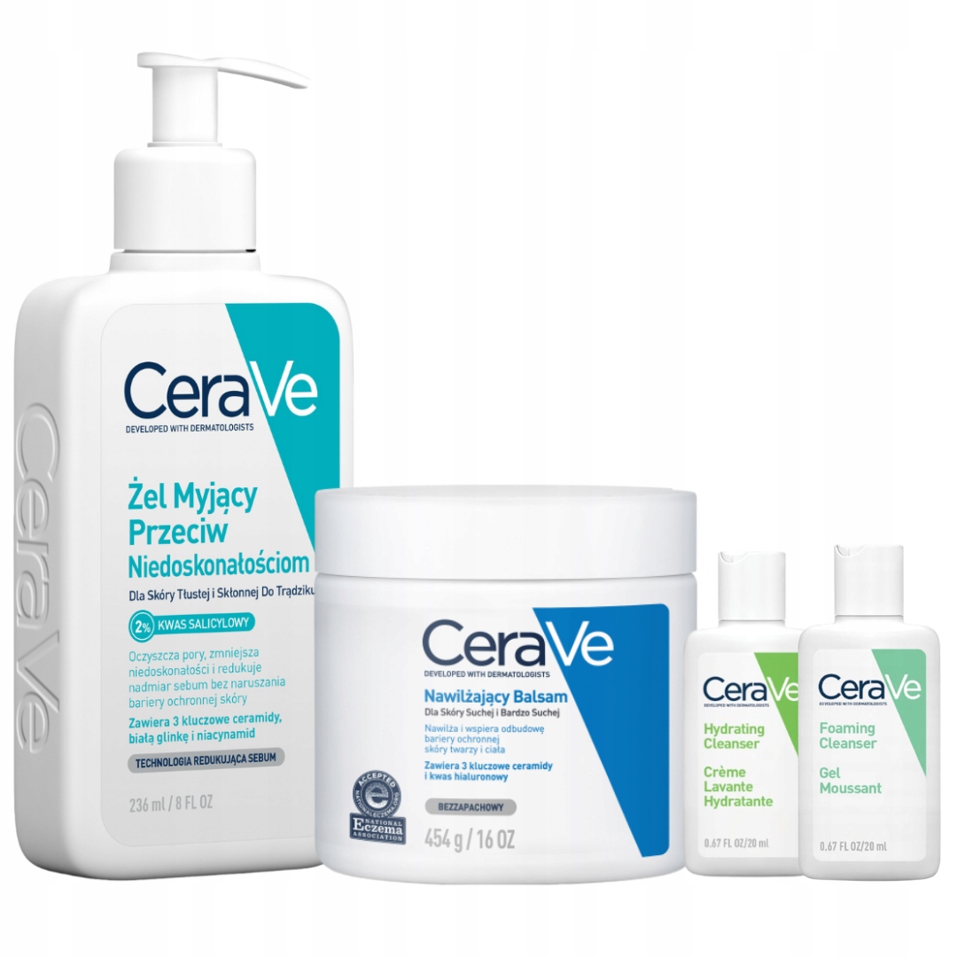 CeraVe Zestaw Żel Myjący Przeciw Niedoskonałościom 236ml, Balsam 454g