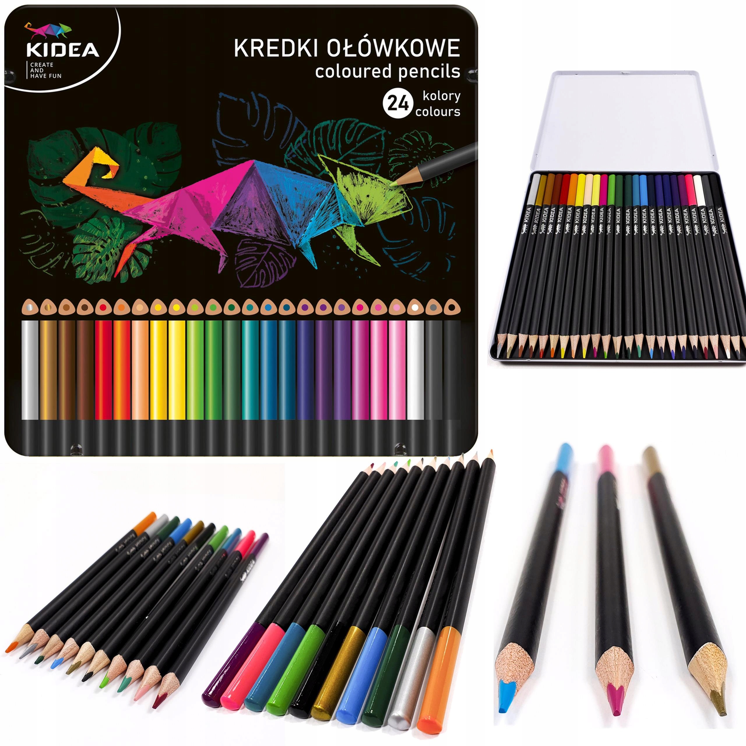 

Kredki W Metalowym Pudełku 24 kol Trókątne Kidea