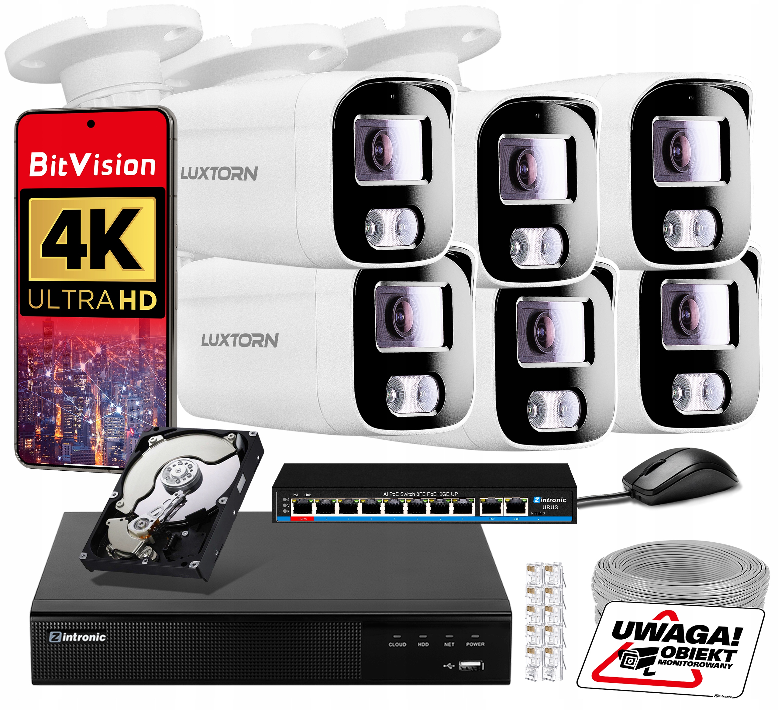 Set Na Monitorovanie 8MPx Ip Poe 6 Kamera Detekcia Audio