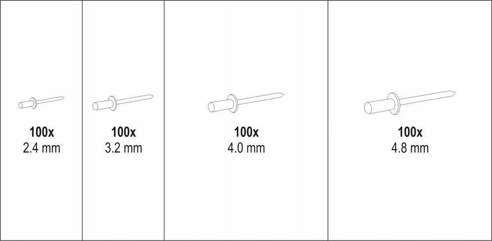 NITY ZRYWALNE 400 SZT ZESTAW NITÓW MIX ROZMIARÓW Długość 350 mm