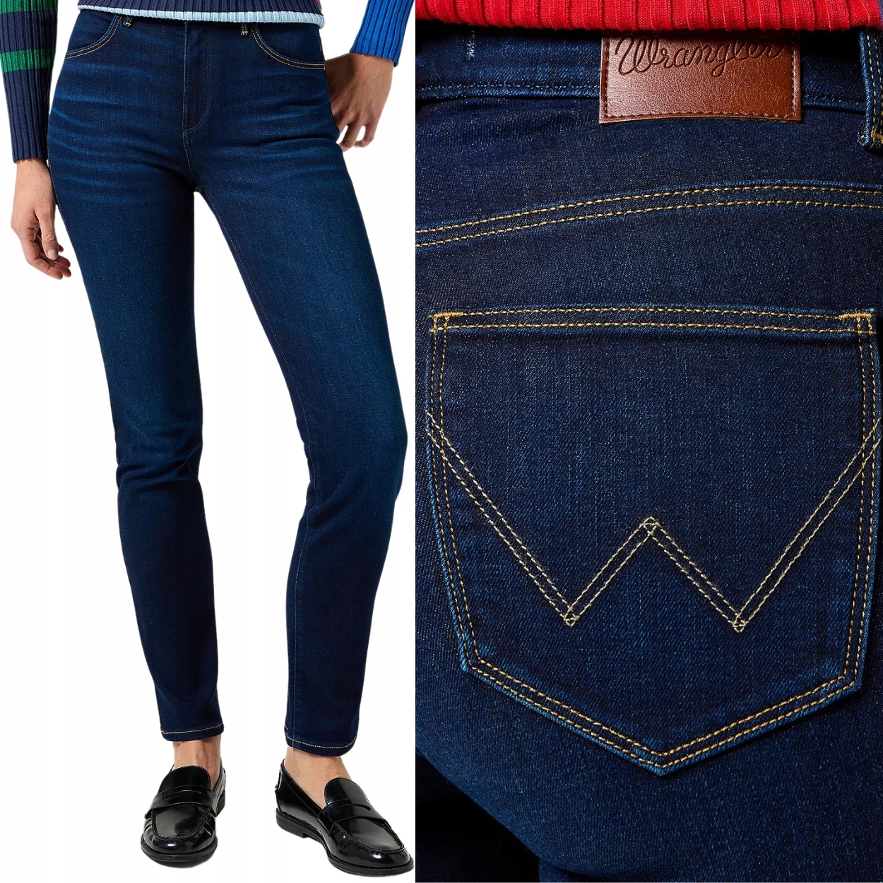 Wrangler Slim rovné džíny s vysokým pasem tmavě modré dámské W29 L32