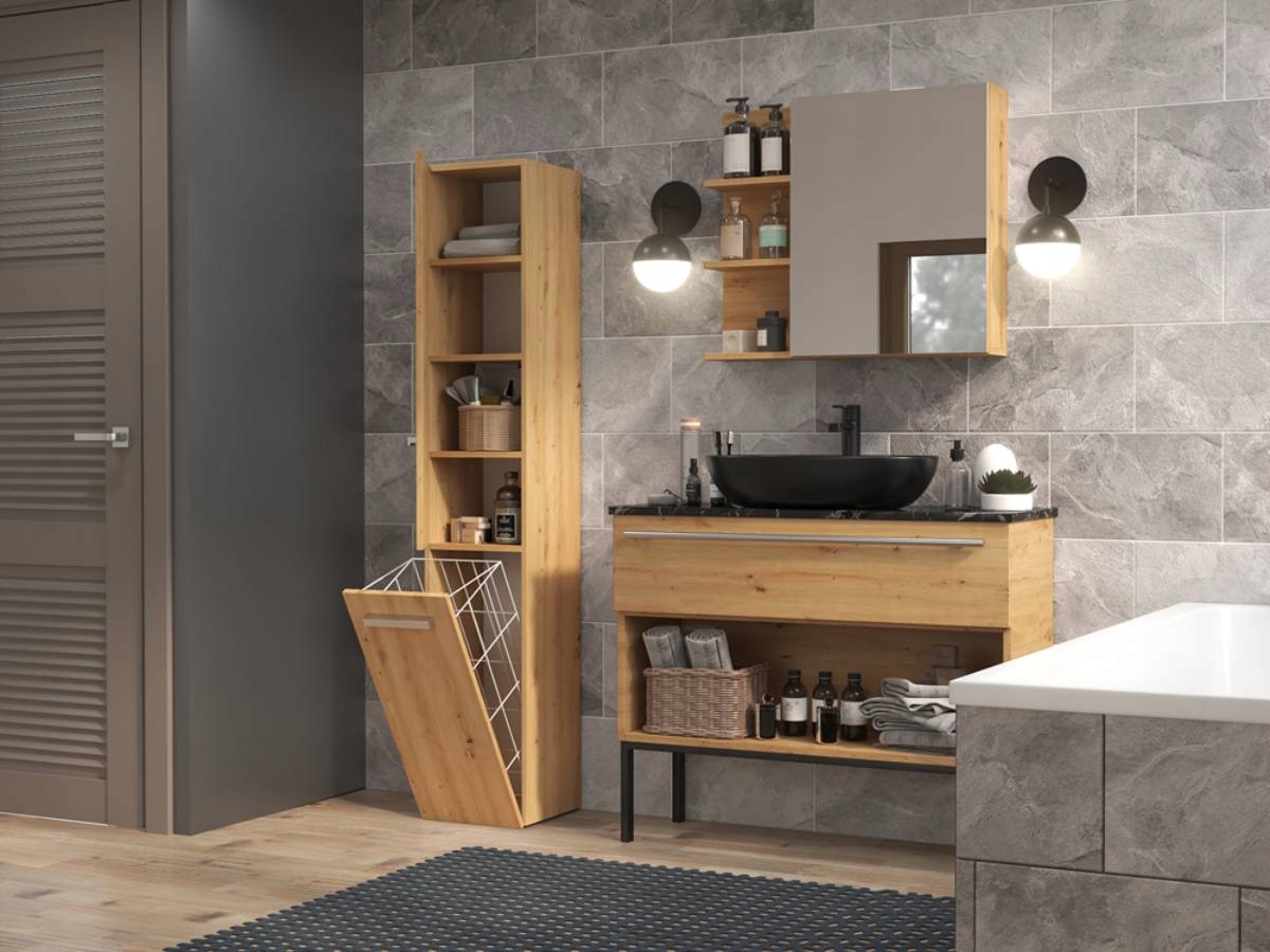 SZAFKA ŁAZIENKOWA SŁUPEK REGAŁ ŁAZIENKOWY Z KOSZEM 30CM Marka inna