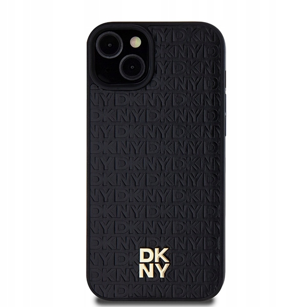 Etui Dkny Leather Pattern Metal Logo MagSafe na iPhone 15 14 13 czarne