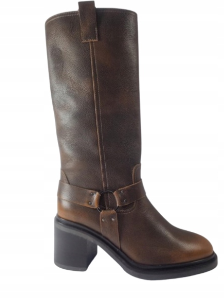 Hnědé kožené dámské kozačky na podpatku s elegantními kozačkami Karino 37