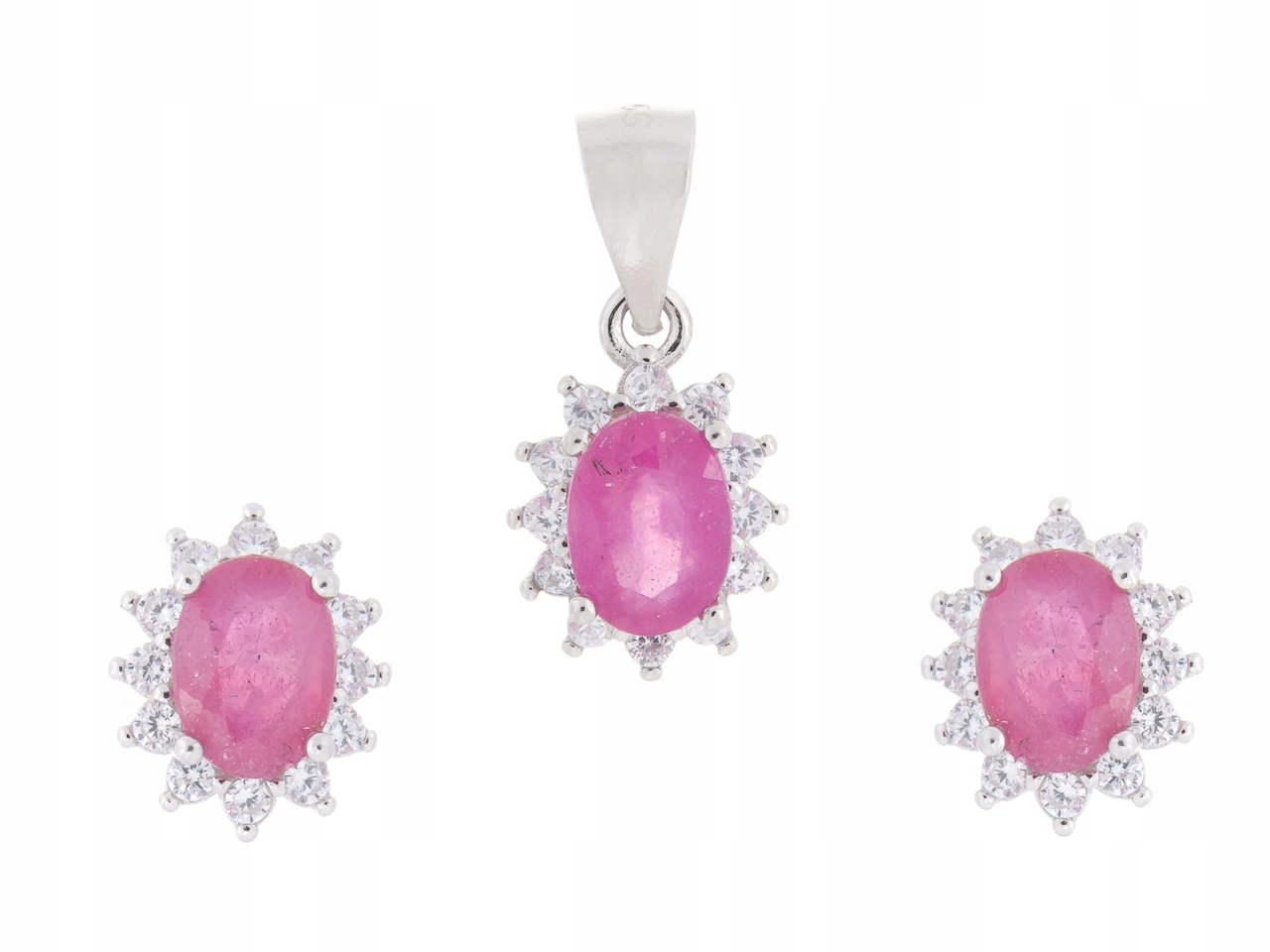 Stříbrný Rhodiovaný Komplet Rubín Přírodní Dárek