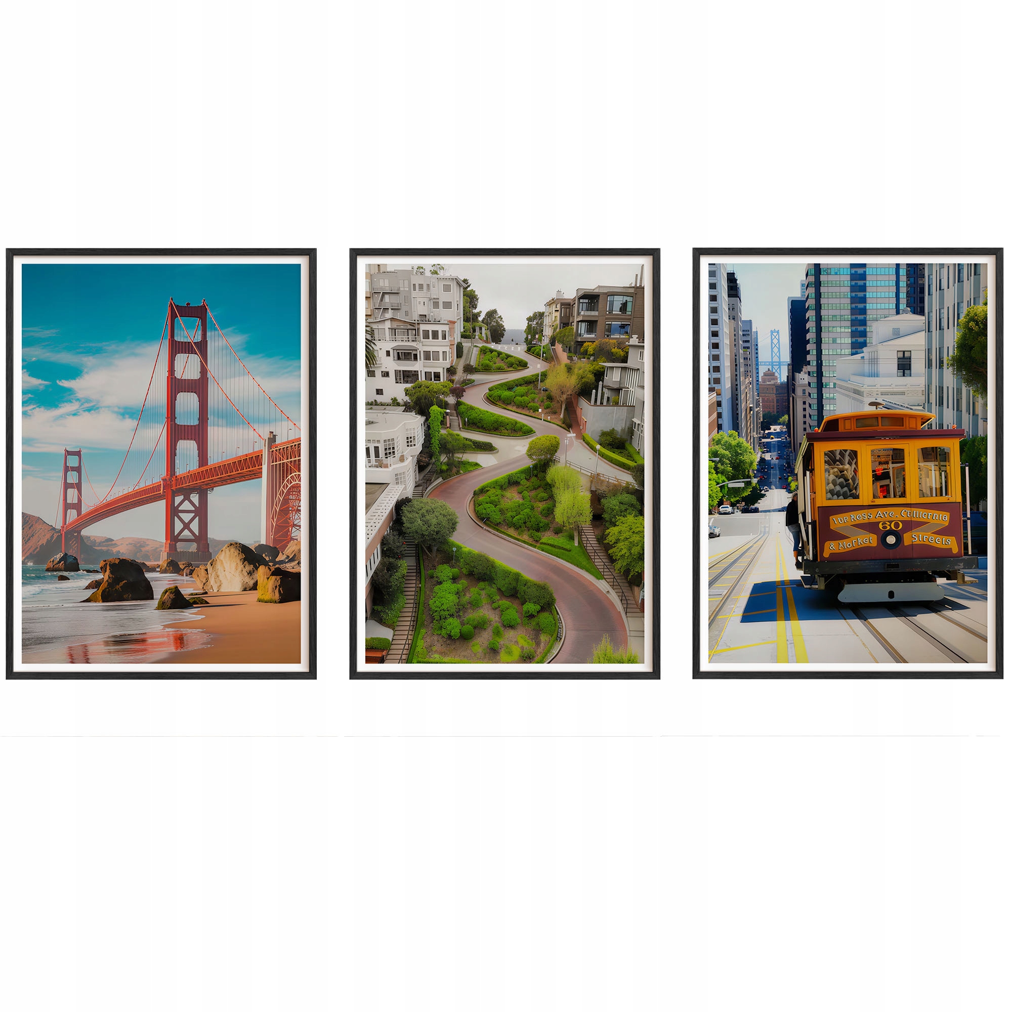 Obrazy San Francisco Golden Plagáty Drevené rámy Čierne 3ks 30x42 cm