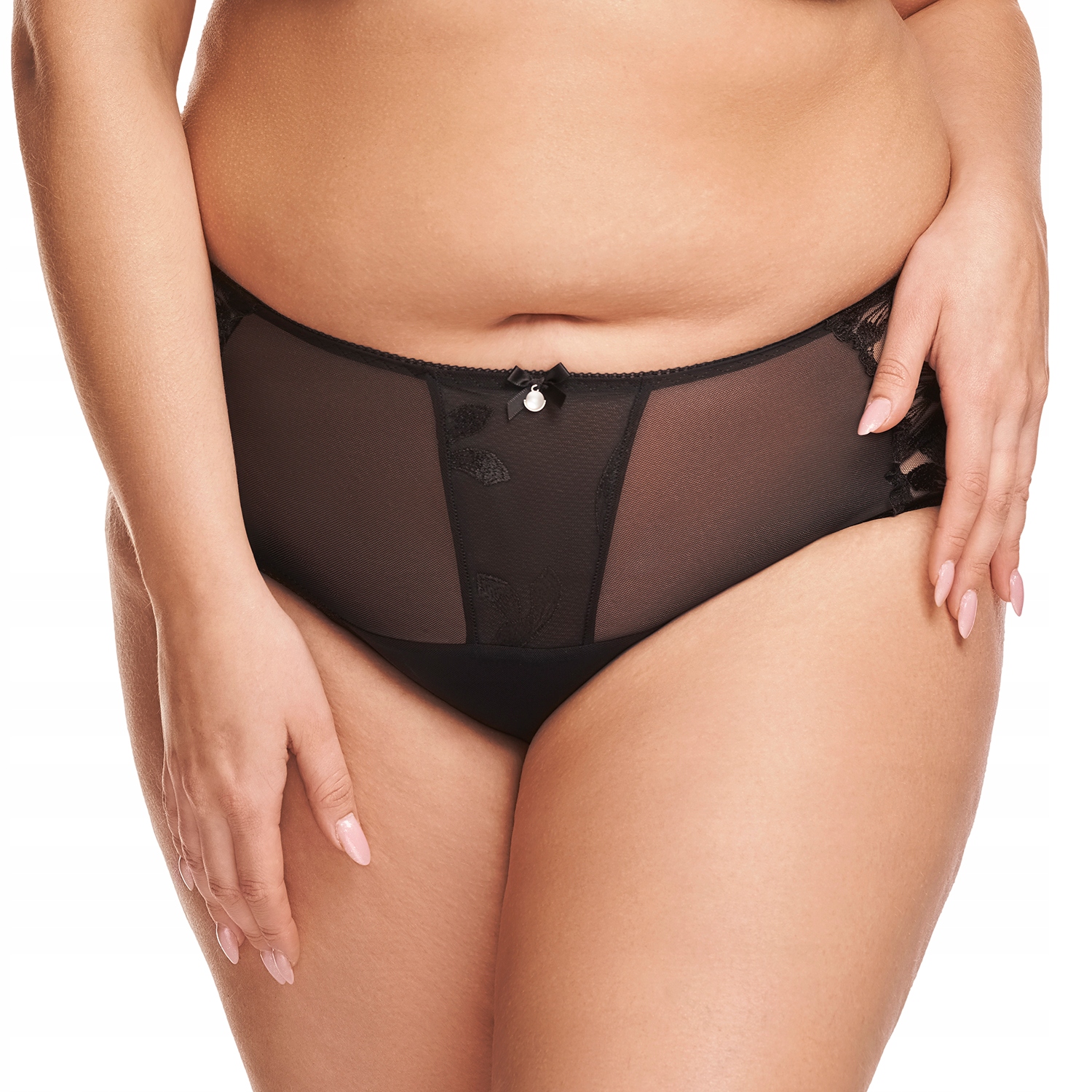 Nessa Grace N02 černá výšivka vysoký pas plný střih Kalhotky Kalhotky XL