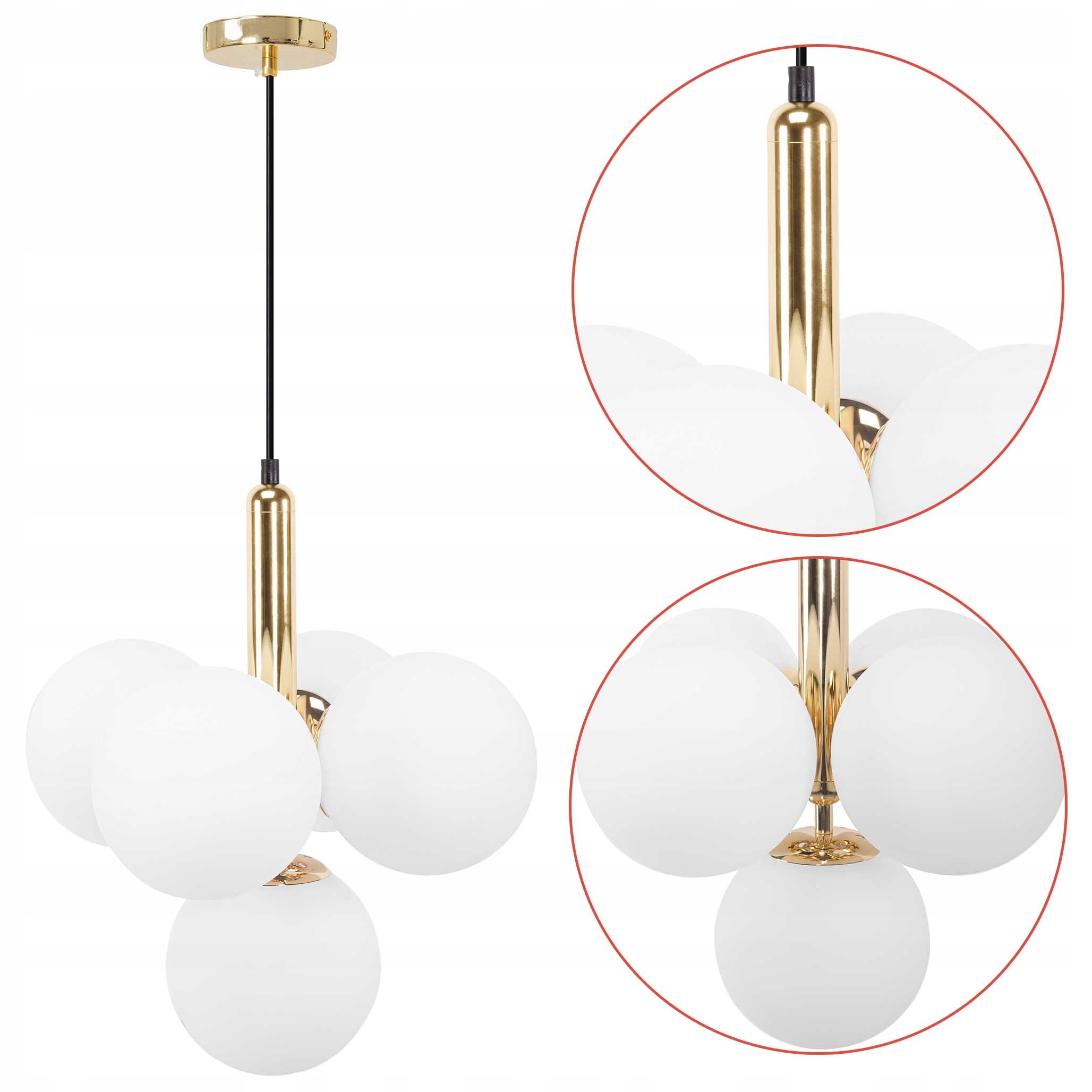 Moderná závesná lampa zlatá 5 mliečnych tienidiel G9 zlatý lesk do obývačky