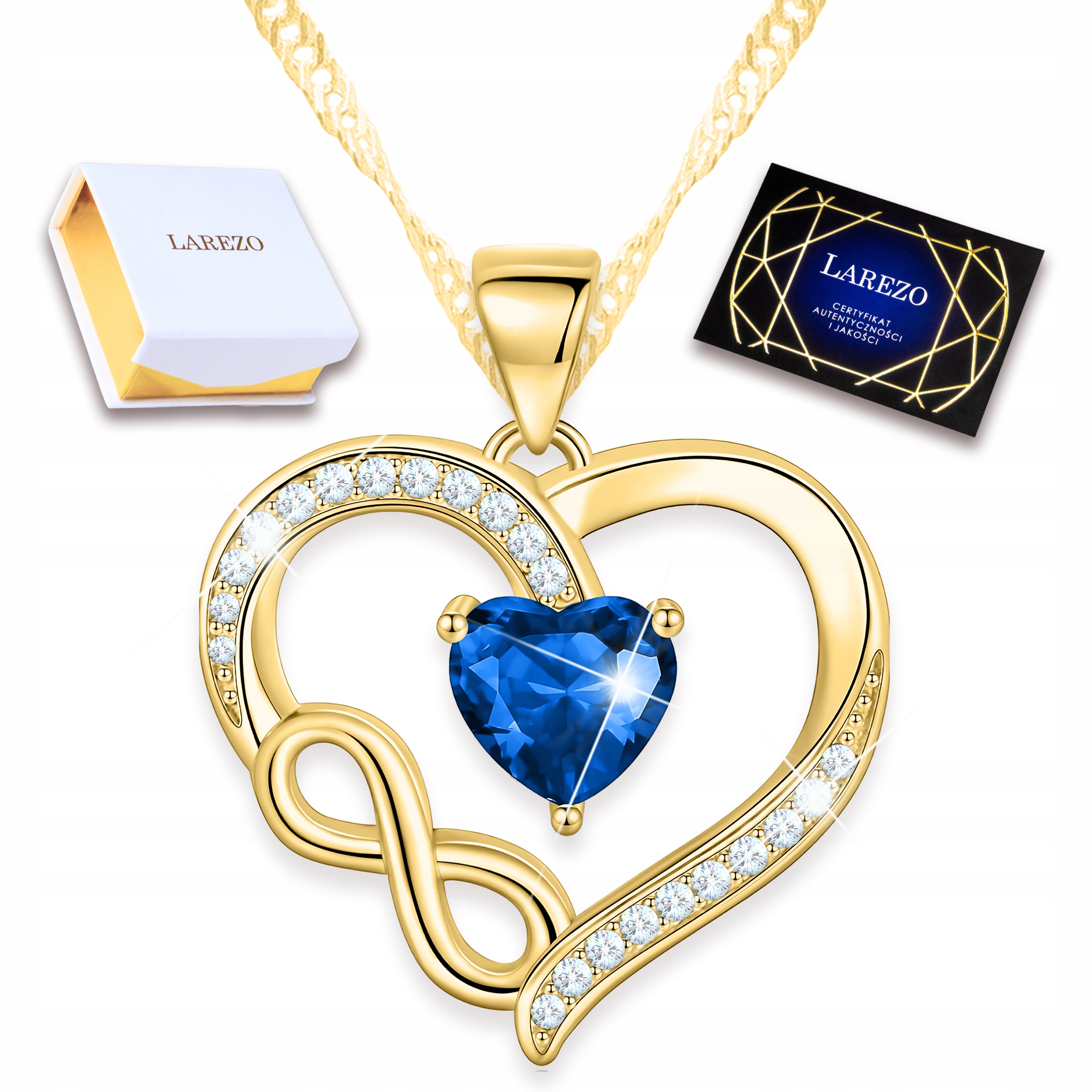 Zlatý náhrdelník Modré křišťálové srdce s nekonečnem Stříbro 925
