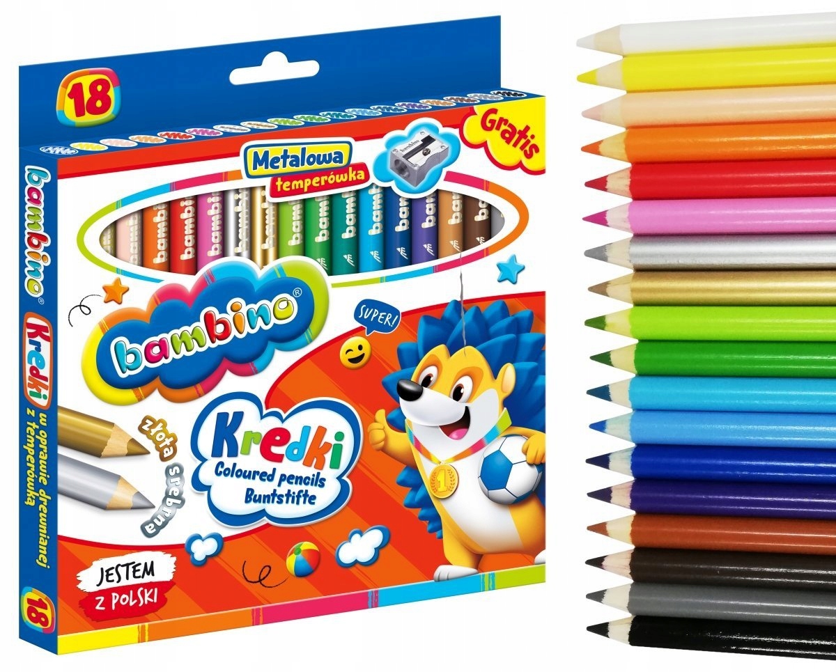 

Kredki Bambino w oprawie drewnianej 18kol +temper.