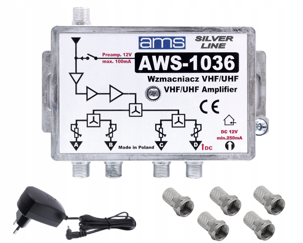

Wzmacniacz antenowy DVB-T2 AWS-1036 do 10 Tv Ams