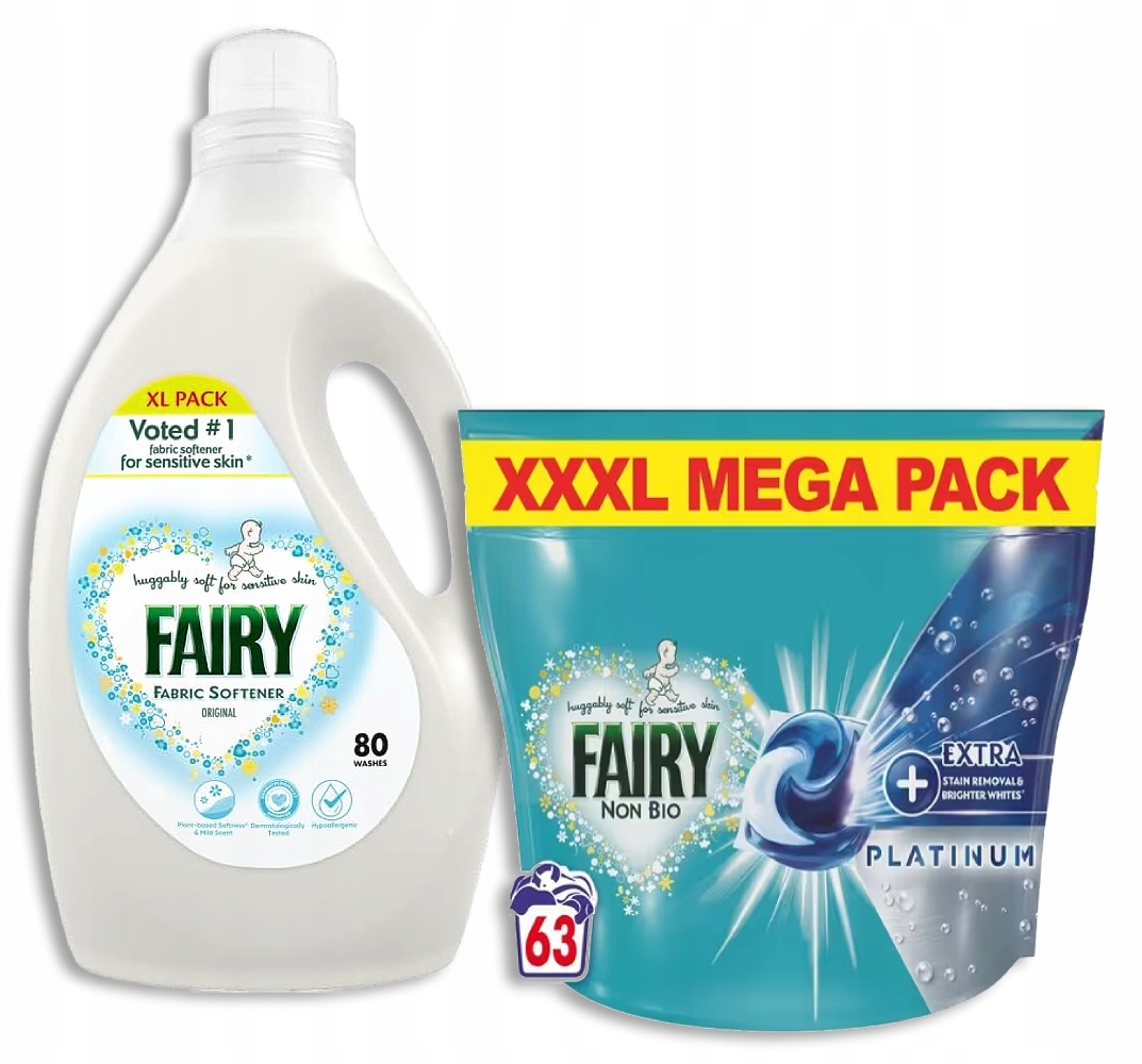 Levně Fairy Non Bio 63 ks kapsle na praní Fairy Fabric tekutá aviváž 80p