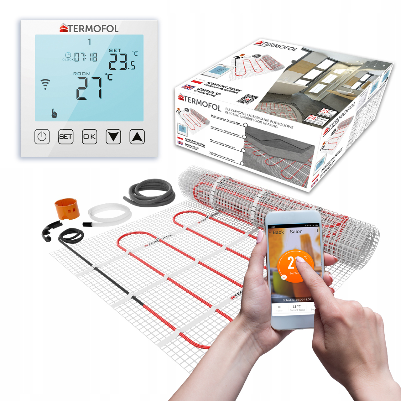 Set Vykurovacia Podložka plocha 1 m2 šírka 50 cm 150 W Tf-wifi White