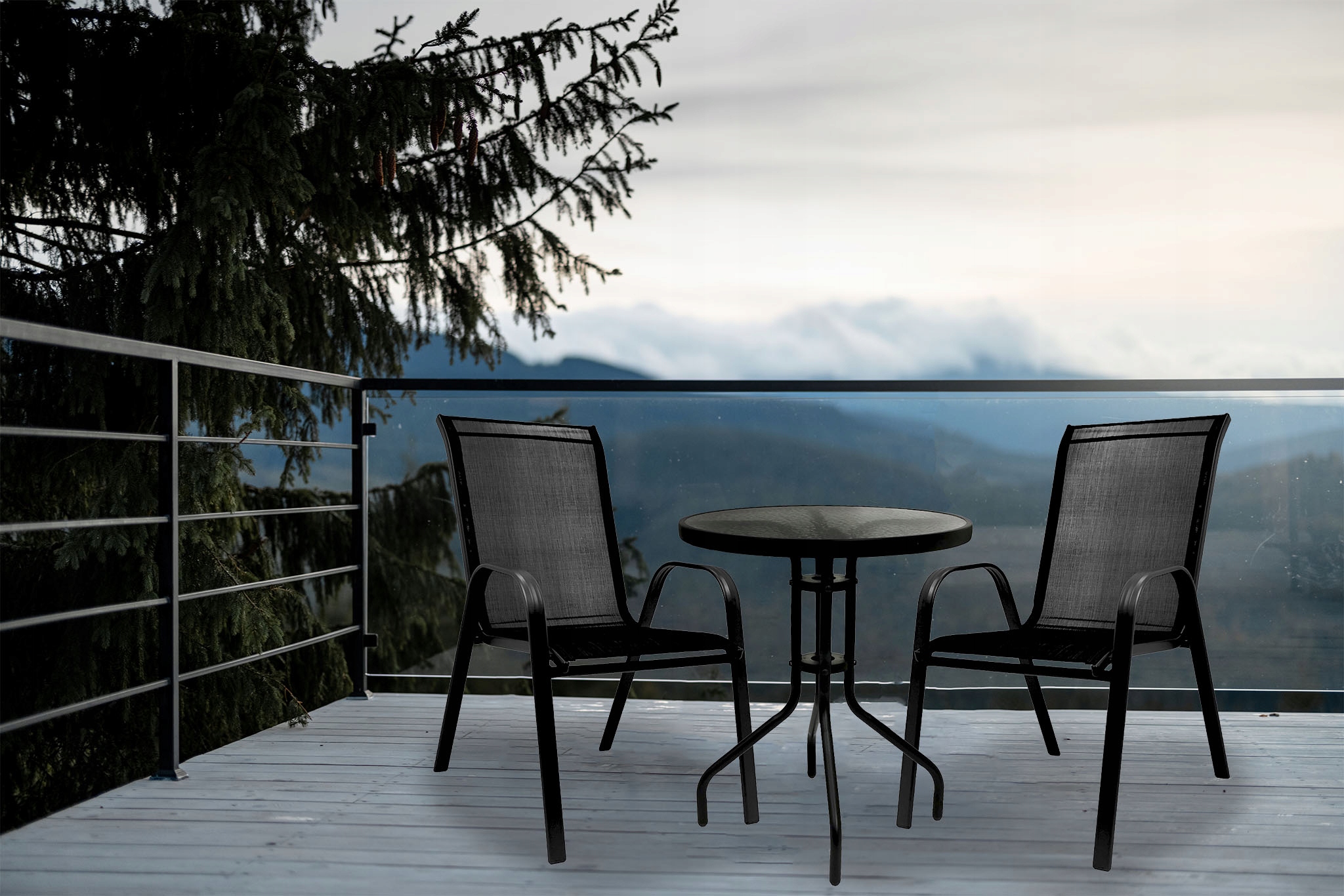 ZESTAW MEBLI OGRODOWYCH BALKON TARAS OGRÓD STÓŁ FI60 CM + 2x KRZESŁA CZARNY Liczba osób 2