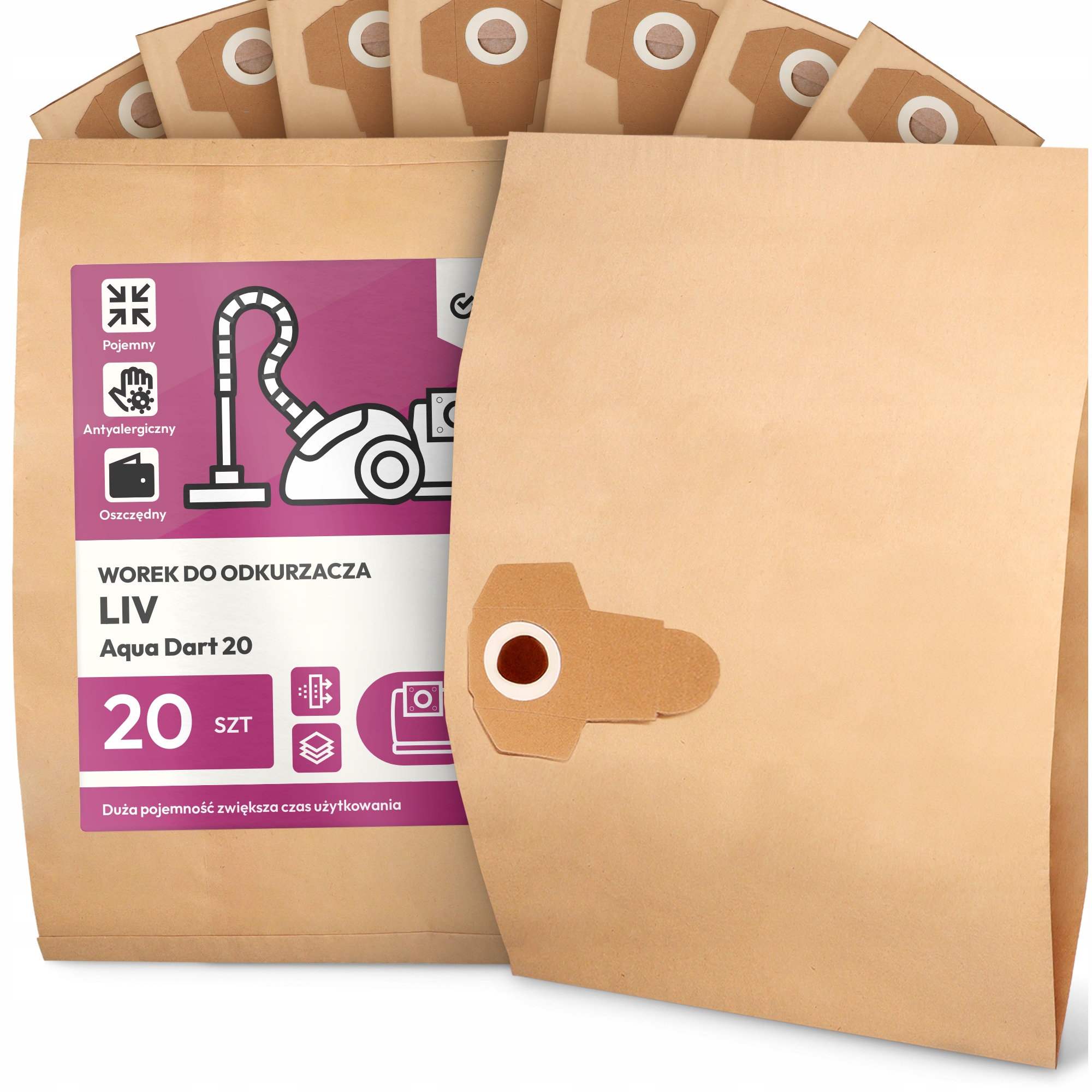 20 x Sáček Do Vysavače Liv Aqua Dart 20 Papírový 2-vrstvový Sáček 2A
