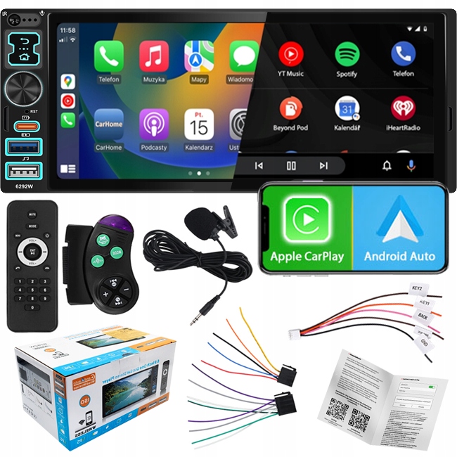 Multimediálne rádio 1 Din 6,8" Android Auto CarPlay Bt Usb Pilot Kamera