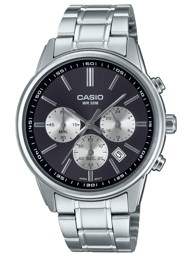 Zegarek Męski Casio MTP-E515D-1A Srebrny Chronograf Stoper 50M Dla Chłopaka
