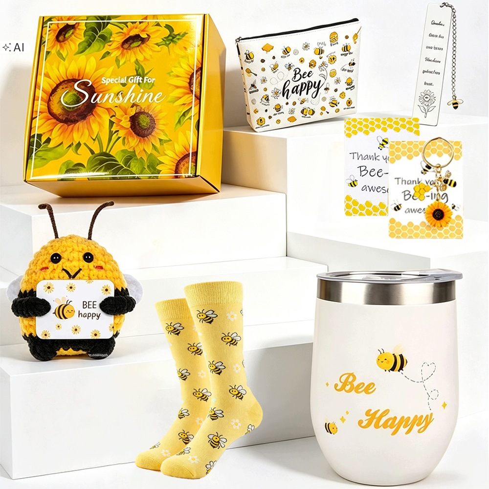 Dárková Sada Bee Happy Termohrnek Záložka Ponožky