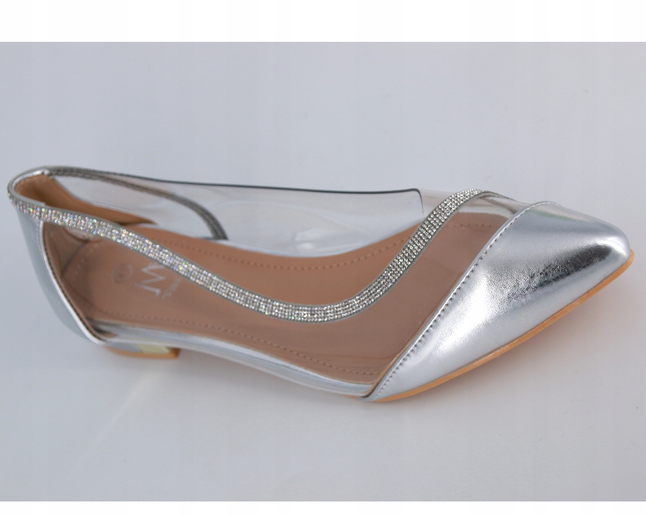 SREBRNE BALERINY DAMSKIE ZAMSZOWE W SZPIC SILIKONOWE SANDAŁY 42 Kolor srebrny