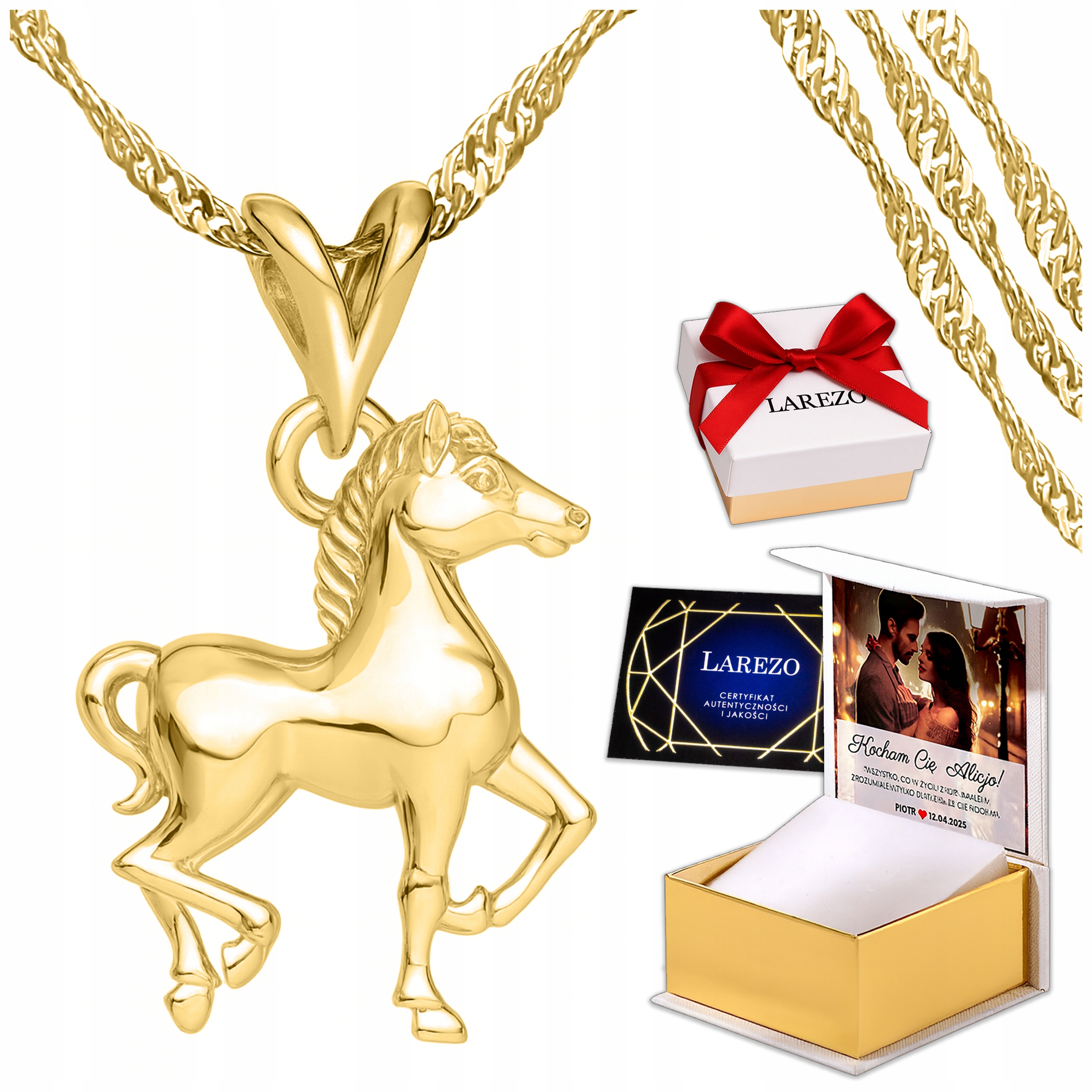 Zlatý náhrdelník 925 s koněm a koníkem Přívěsek Kůň a kůň Potisk