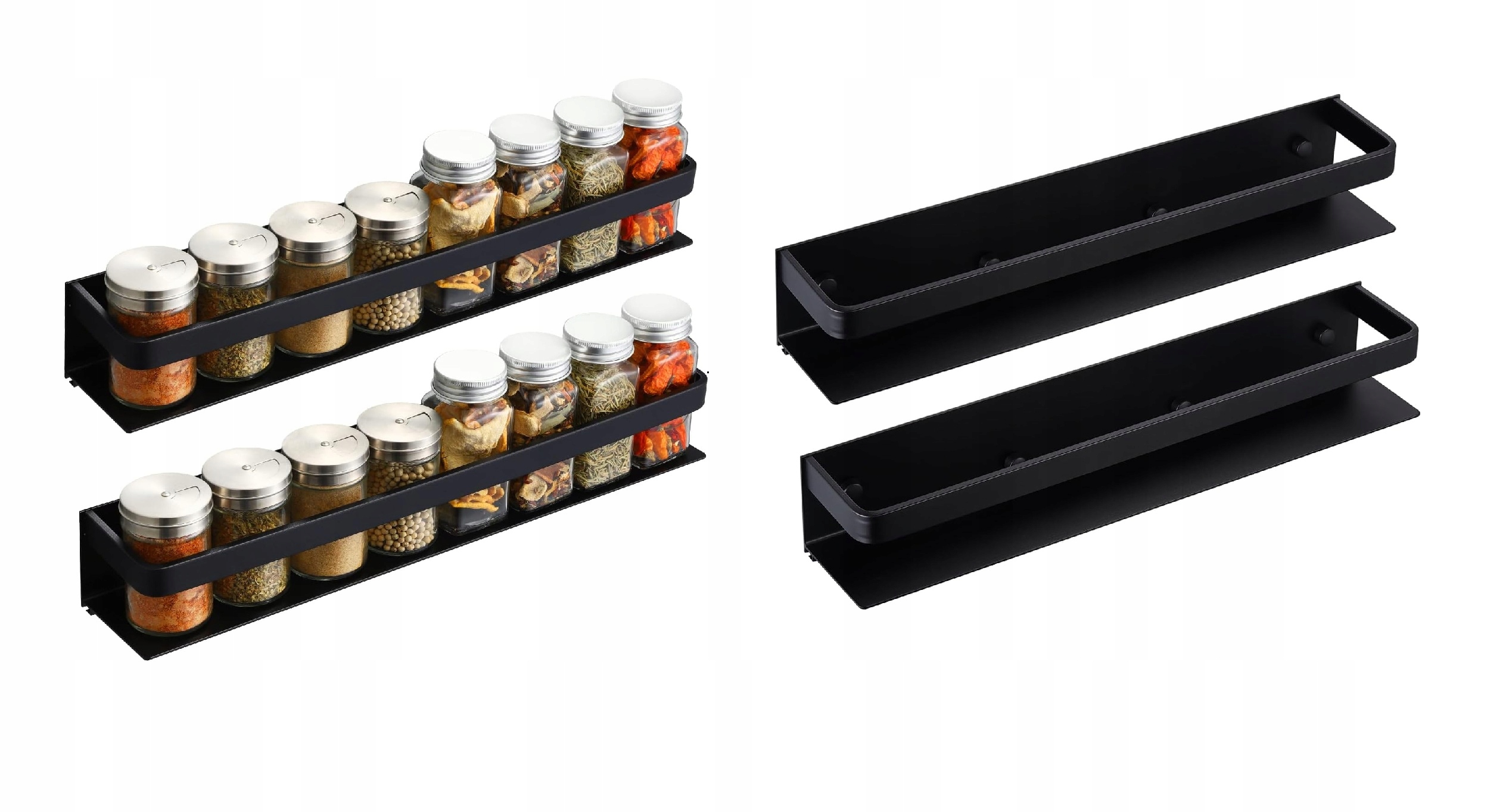 Nástěnné police na koření Sada 2 Ks Závěsný organizér do kuchyně Černý
