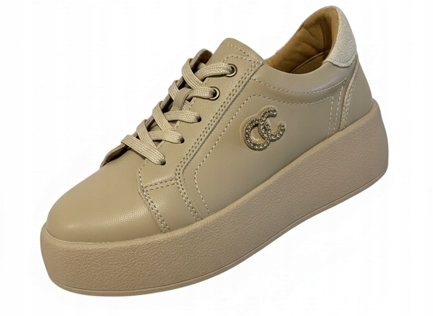 Dámské Béžové Kožené Tenisky Na Platformě Casual
