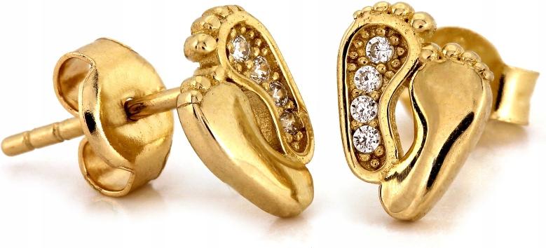 Zlaté náušnice 585, originální nožky se zirkony, elegantní vzor jako dárek