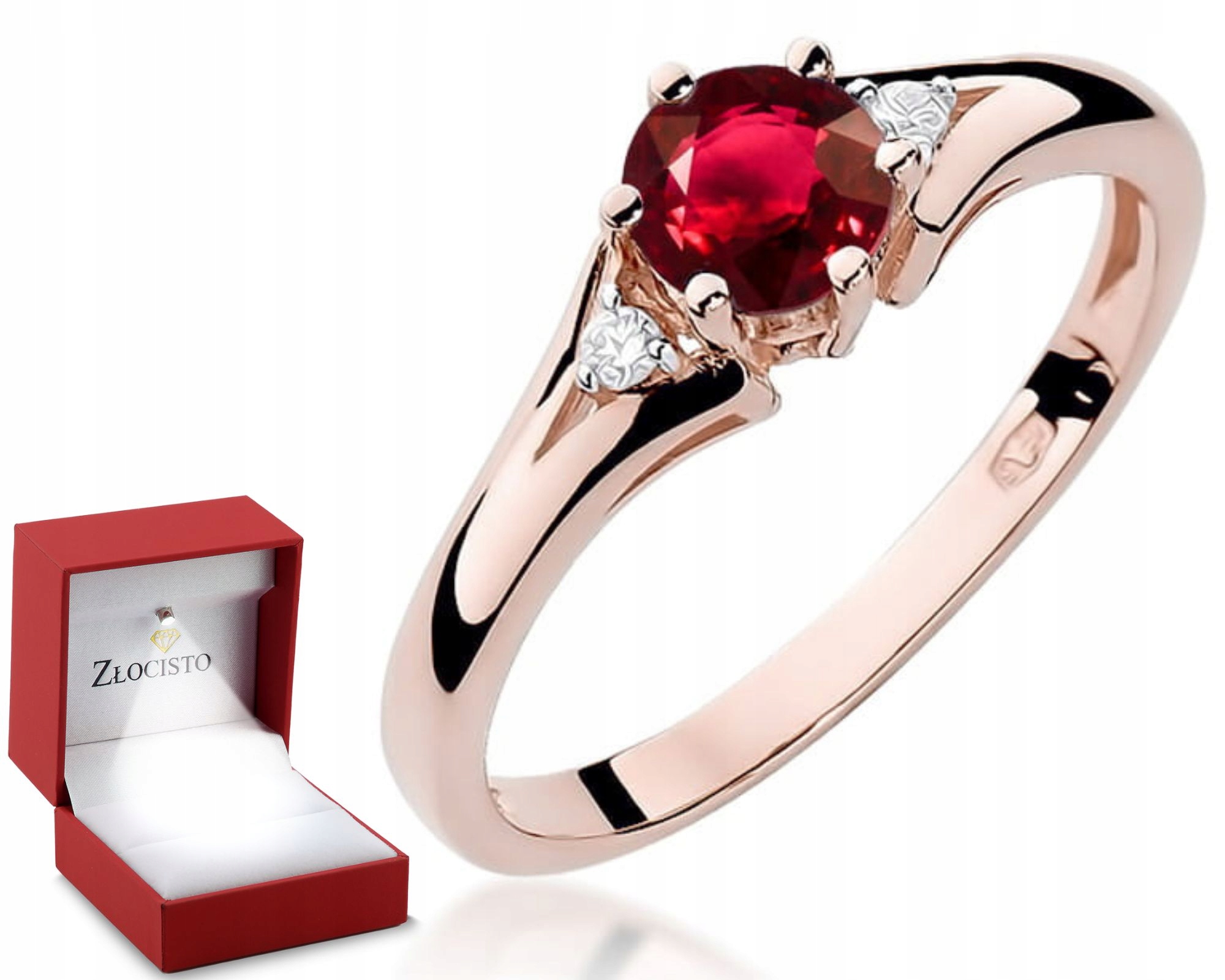 Prstýnek s rubínem a brilianty Růžové zlato