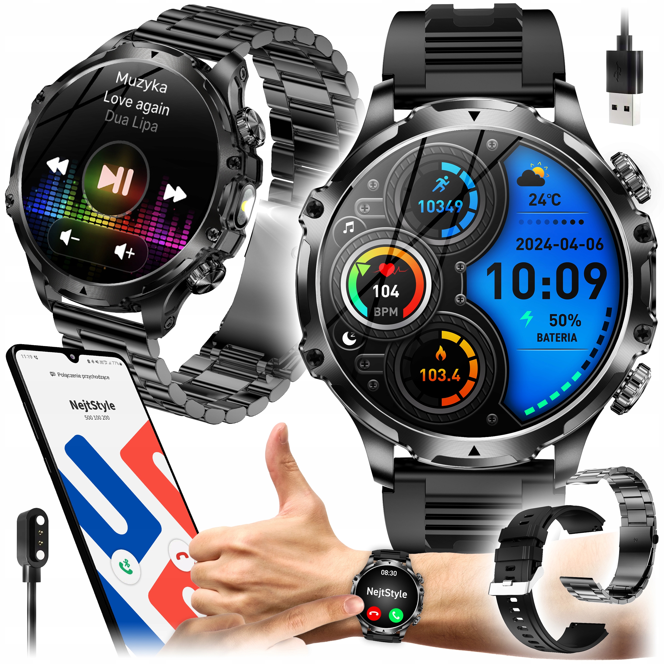 SMARTWATCH ZEGAREK MĘSKI MENU PL ROZMOWY SMART WATCH WODOODPORNY 700 mAh