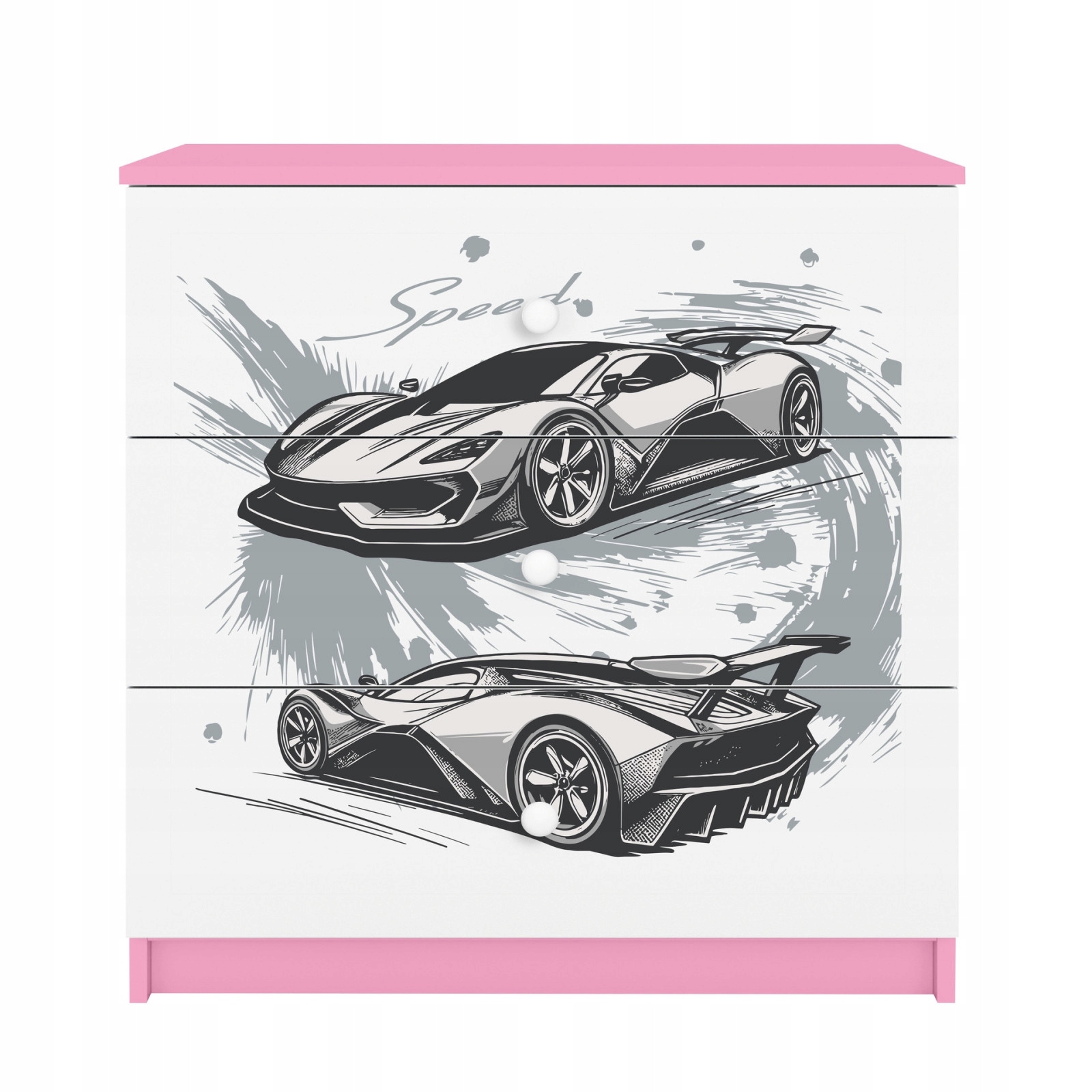 Komoda Babydreams růžová grafika Sportovní auto 80 cm