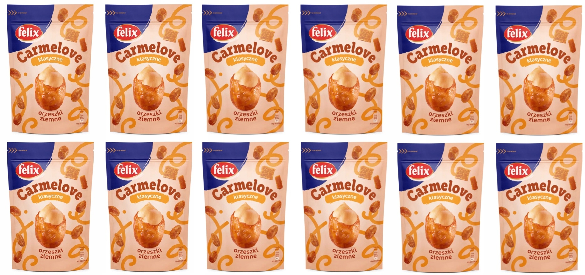 Levně 12 x 160 g Felix Arašídy v karamelu klasické Carmelove Karton