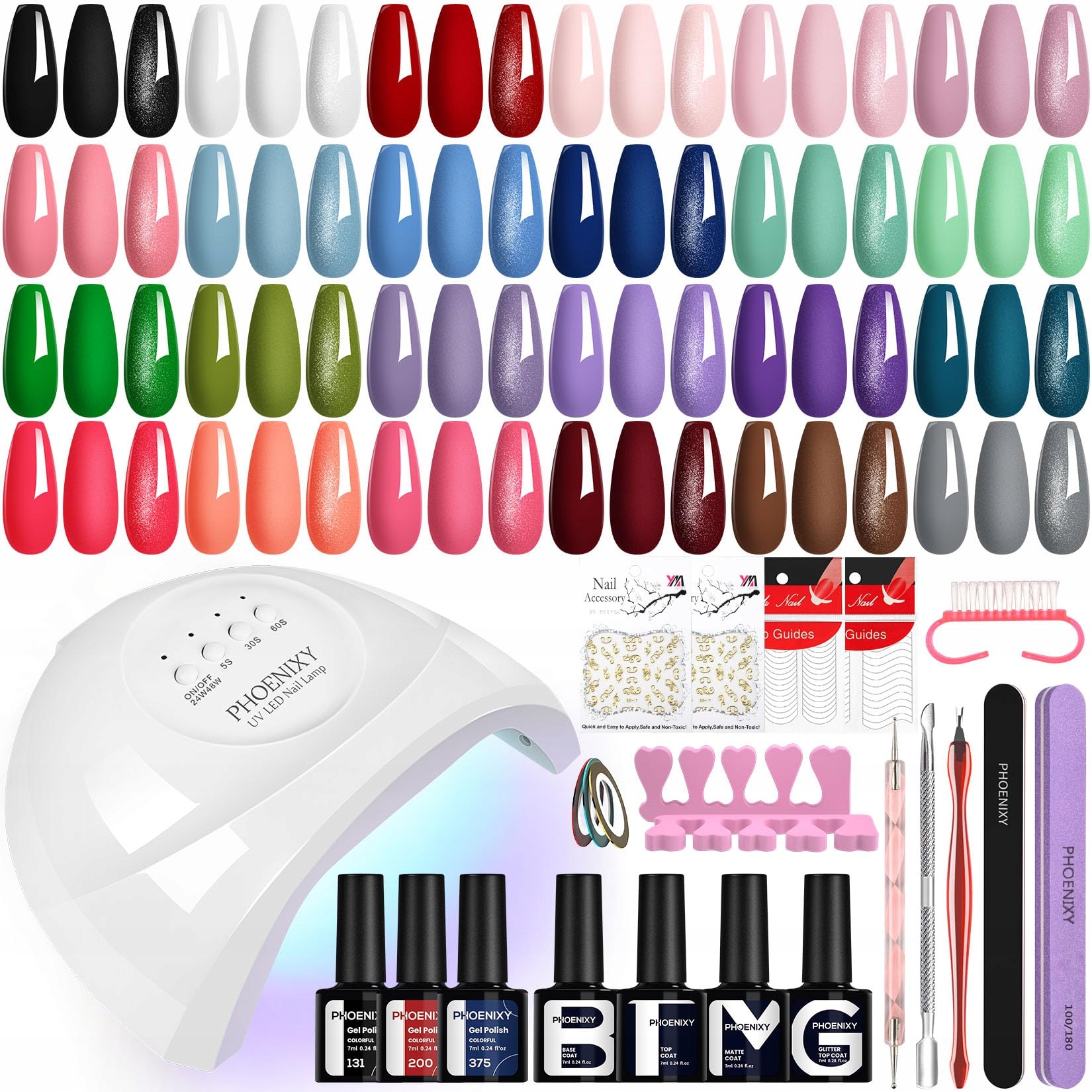 PHOENIXY Zestaw 24+4 Lakierów UV z Lampą 48W Zestaw do Paznokci Żelowych