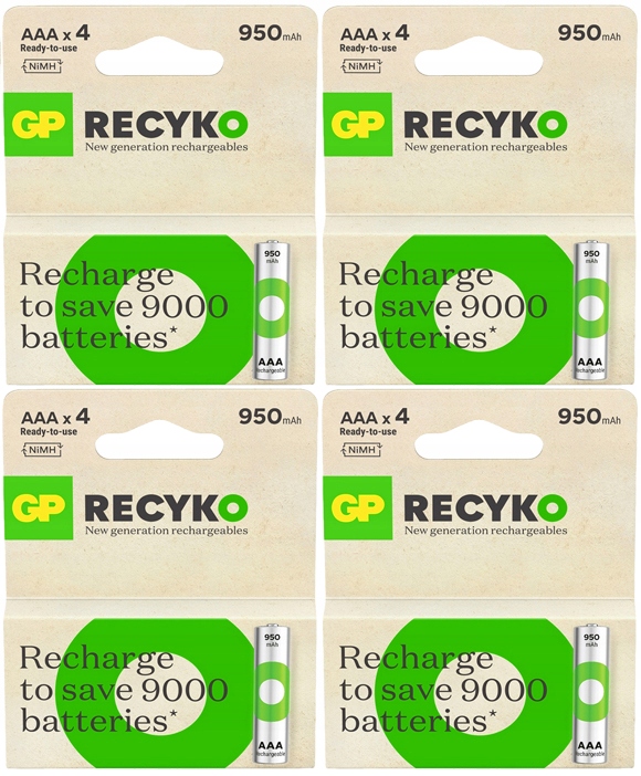 16 x Aku Baterie Gp ReCyko 950 mAh 1,2 V Aaa R3 NiMH