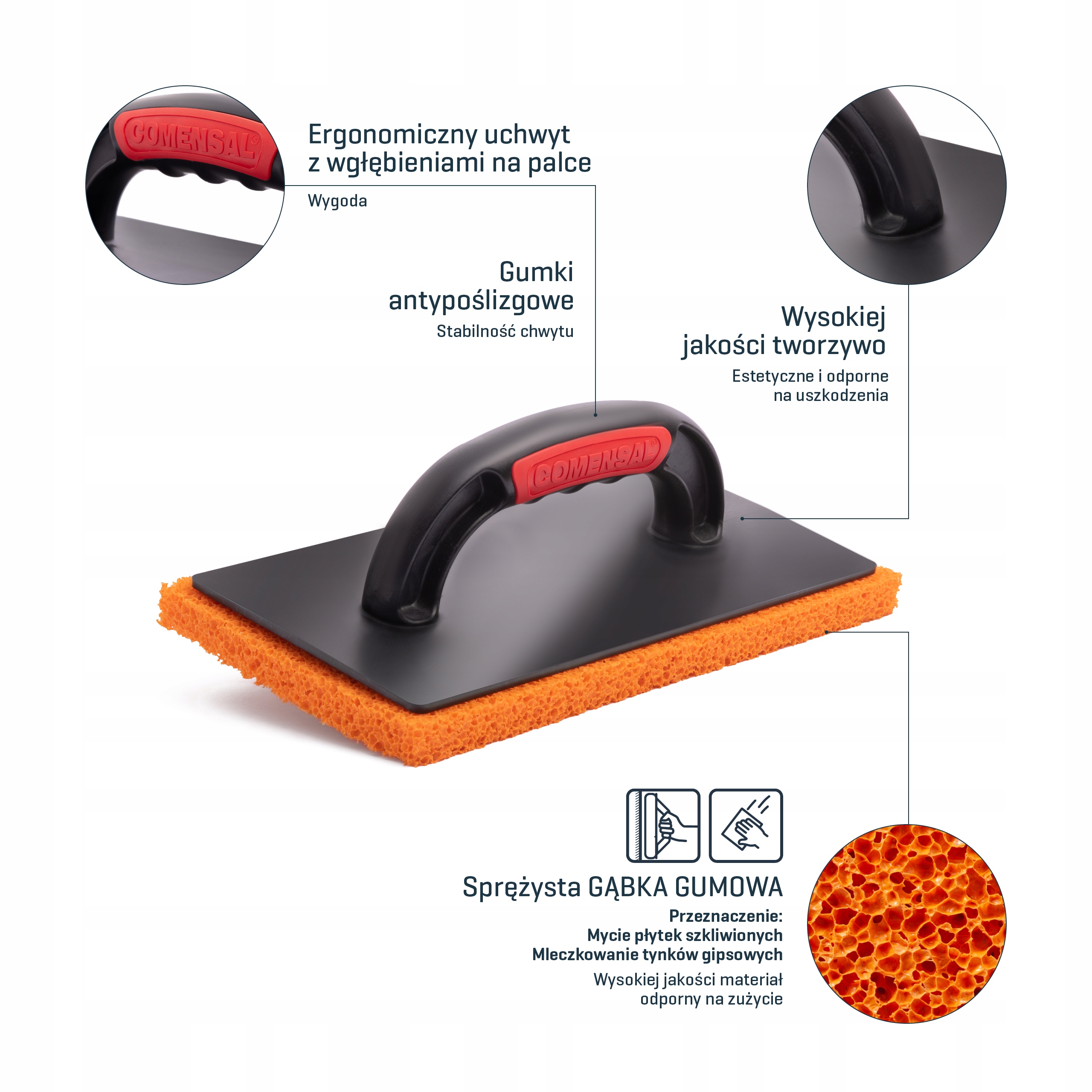 COMENSAL Paca z gąbką GUMOWA do zacierania tynków Typ paca