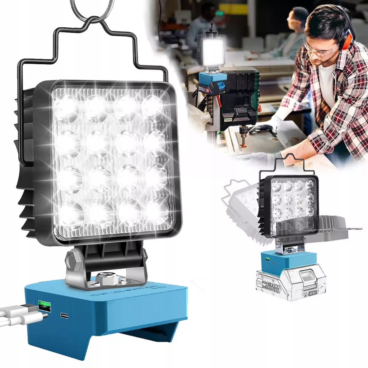 48W LAMPA DO MAKITA 18V HALOGEN ROBOCZY LED +2xUSB przenośna