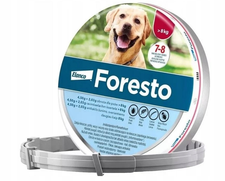 Foresto Obroża Na Kleszcze Pchły Pasożyty Dla Psa Powyżej 8KG 70CM Elanco