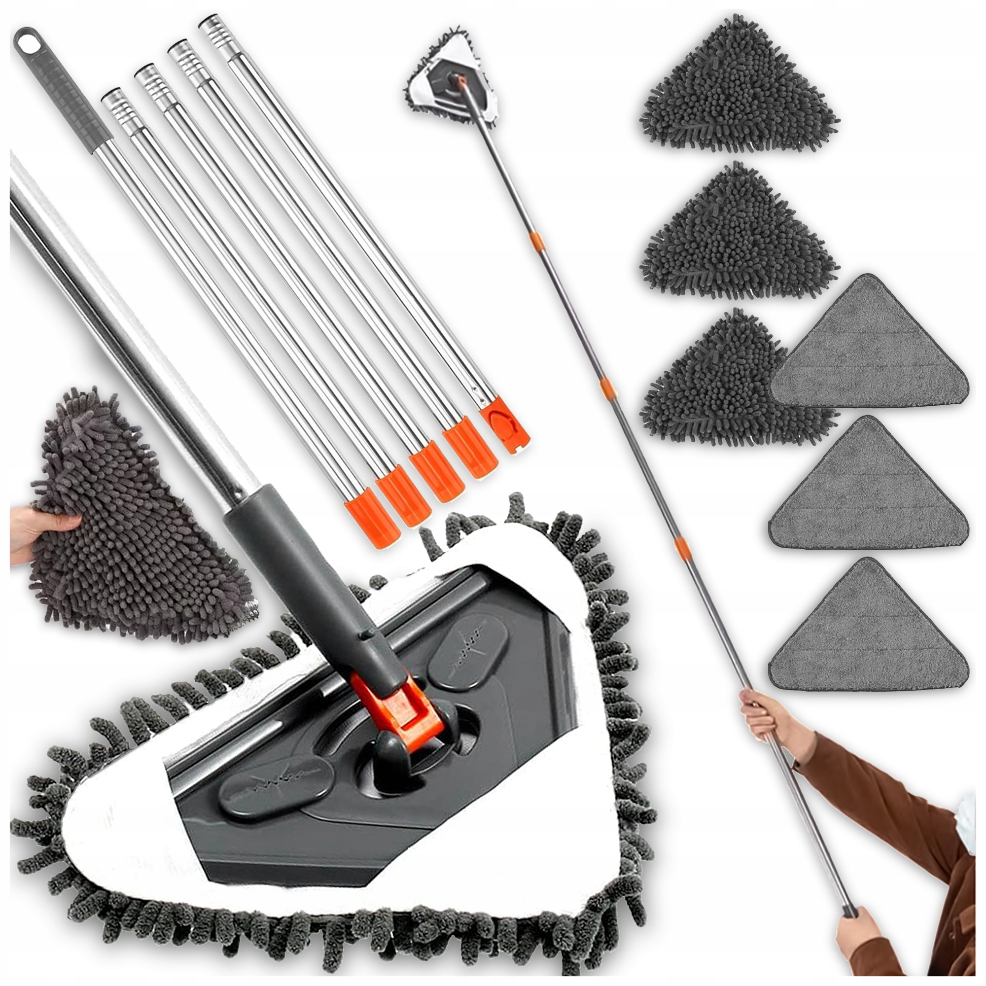 Levně Podlahový Rotační Plochý Trojúhelníkový Teleskopický Mop Mikrovlákno, 6 Vložek