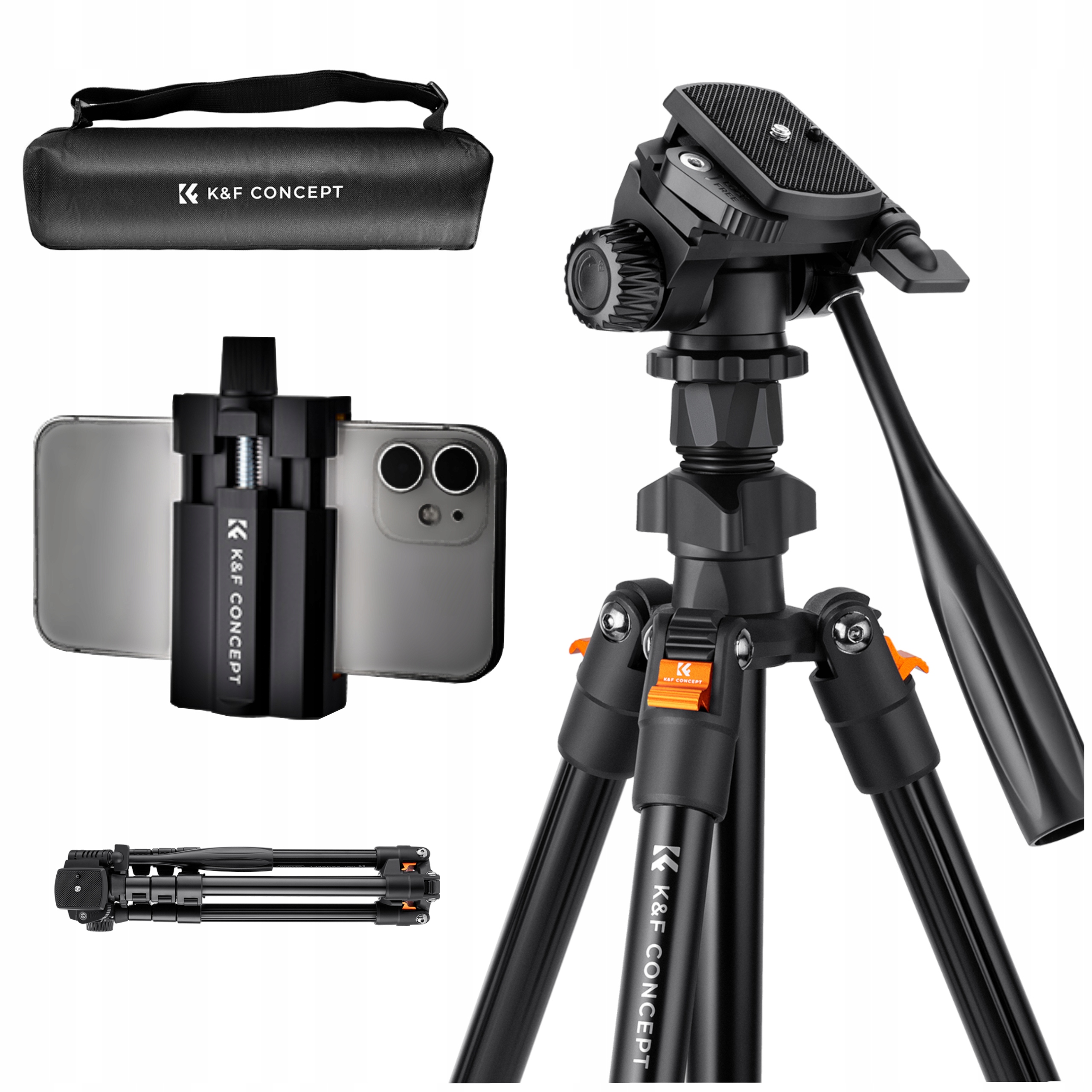 Fotografický Stativ Držák Na Telefon K&f Concept 162 cm Tripod Taška