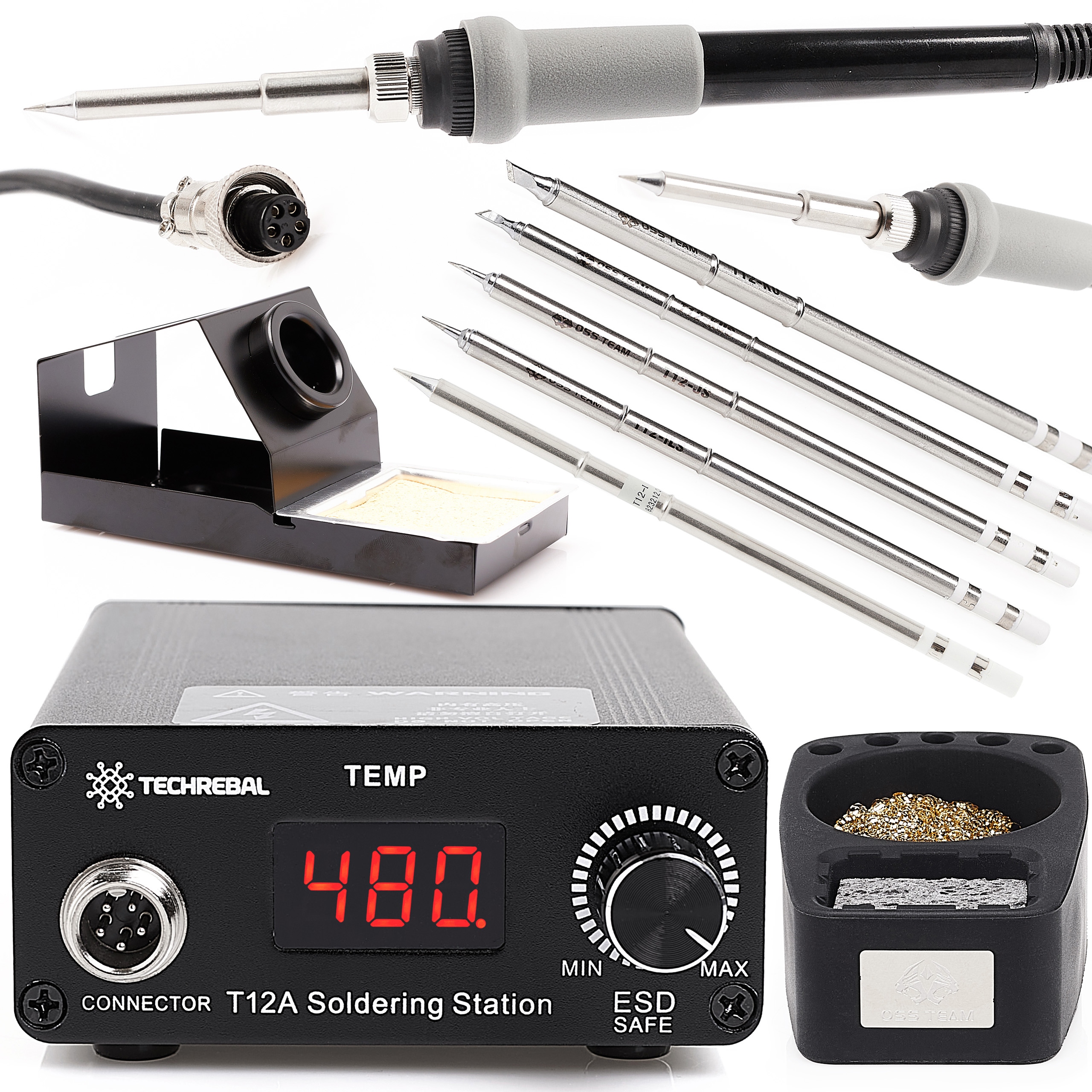 Pájecí Stanice Techrebal T12A 75W, Sada 5 Hrotů T12, Podstavec W121