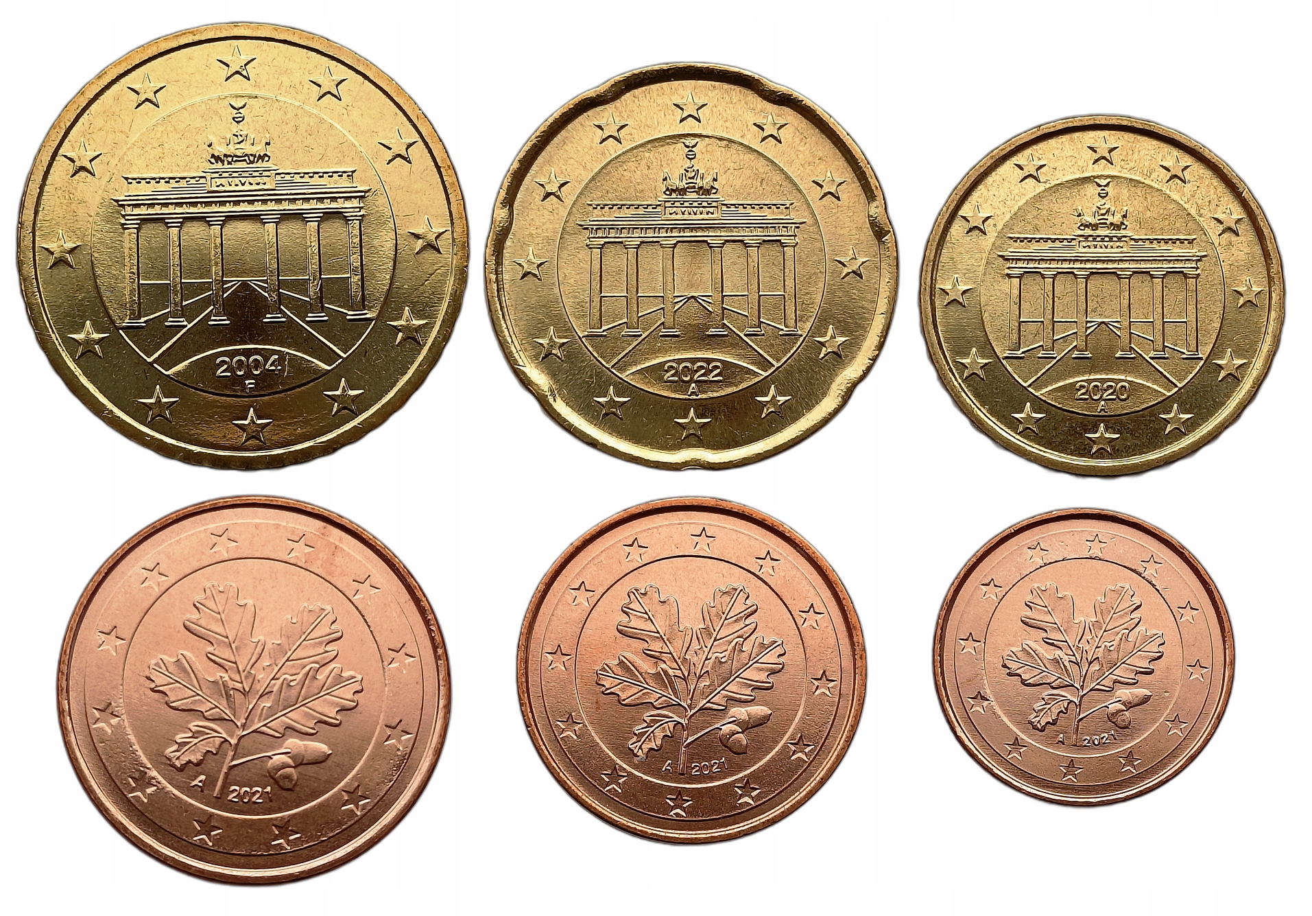 NIEMCY ZESTAW 6 MONET 1 - 50 EURO CENTS BRAMA LIŚĆ UNC