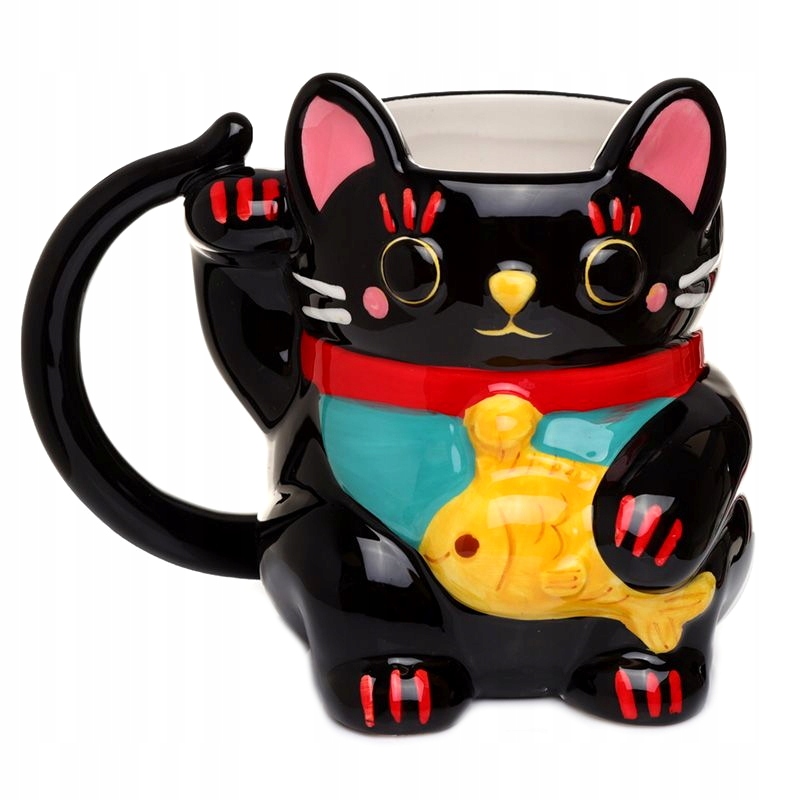 

Kubek ceramiczny Maneki Neko Kot Szczęścia czarny