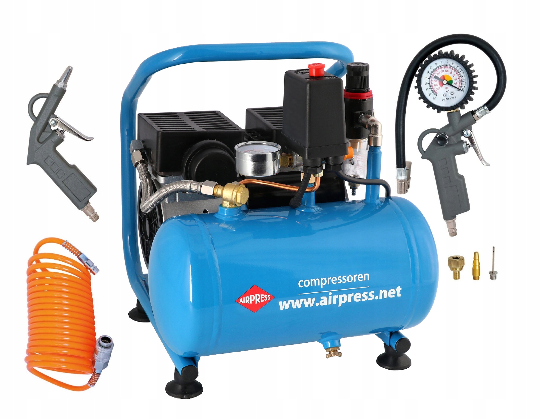 AIRPRESS KOMPRESOR BEZOLEJOWY 6L 8BAR + ZESTAW 6EL