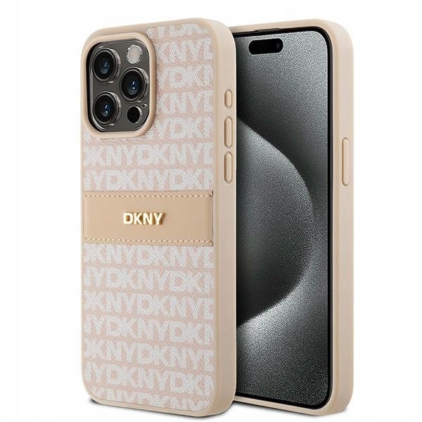 Pouzdro Dkny Leather Mono Stripe & Metal Logo pro iPhone 15 Pro Max, růžové