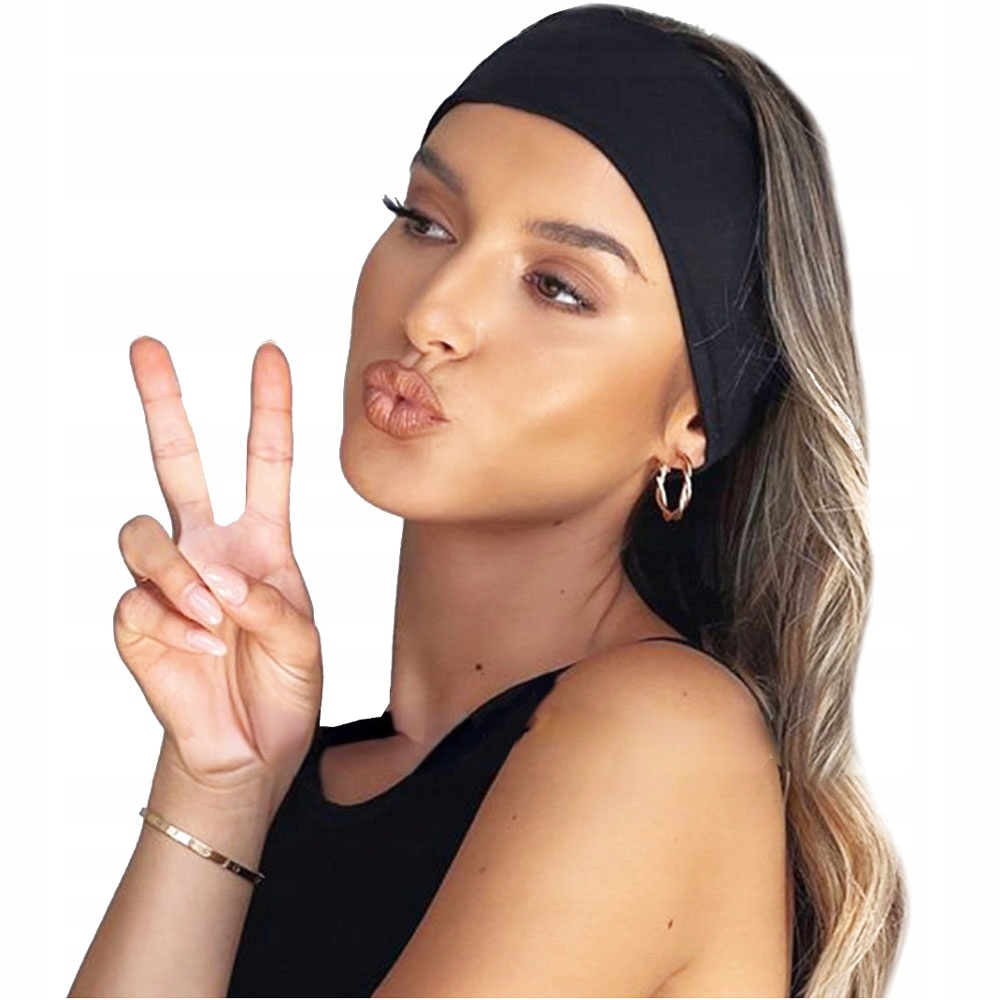 OPASKA DO WŁOSÓW GŁOWĘ USZY SZEROKA czarna GŁADKA