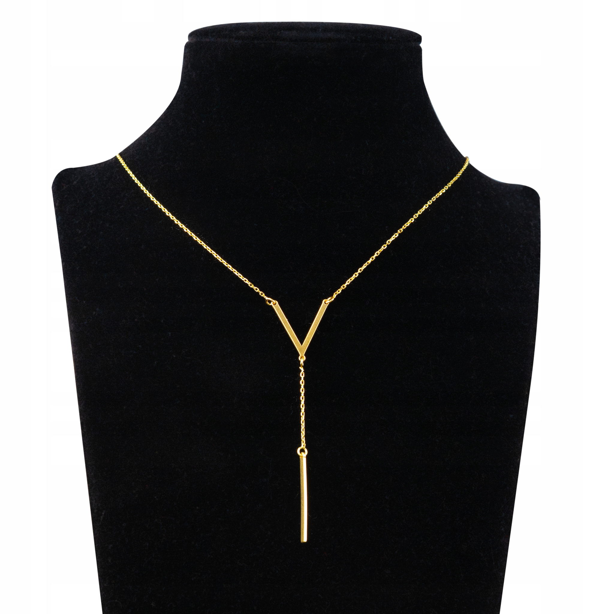 Zlatý Náhrdelník Celebritka Kravatka "V" A Tyčinka, Pozlácené Stříbro, Dárek