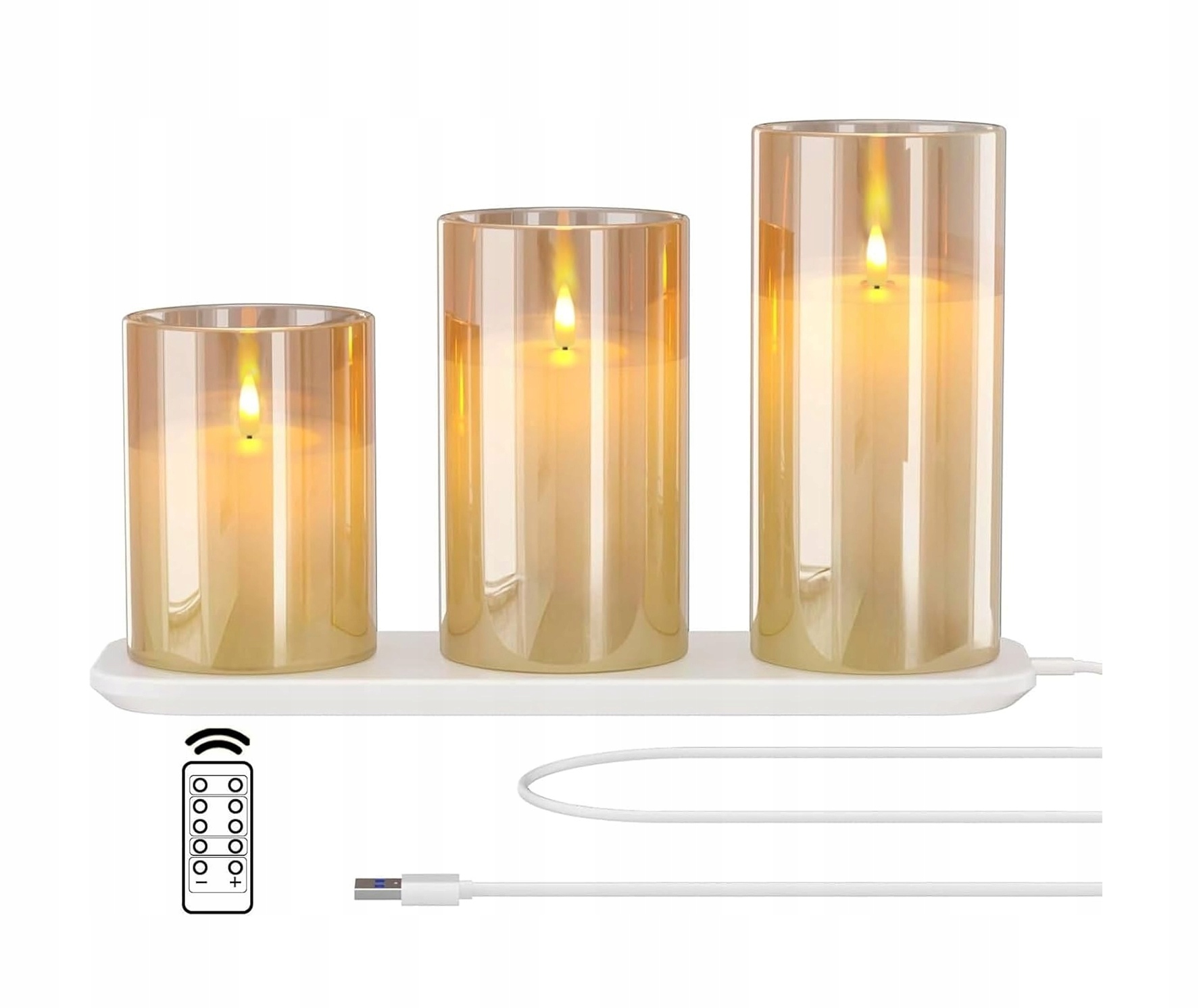 Elektrické Led Svíčky sada 3 kusů sklo Usb nabíjení bez plamene