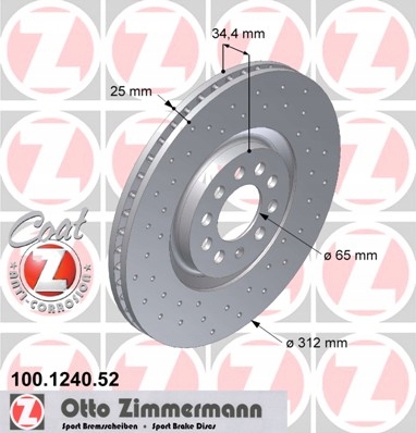 Tarcze Klocki Zimmermann Sport AUDI TT 8N 312mm Strona zabudowy przód